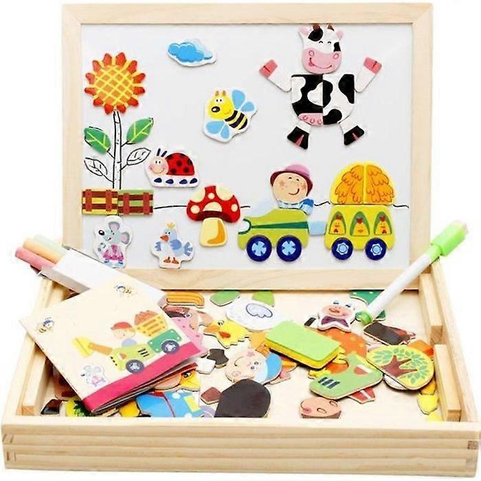 Wooden Educational Toys Magnetic Drawing Board with Box Puzzle Blocks Table Creativity Game
