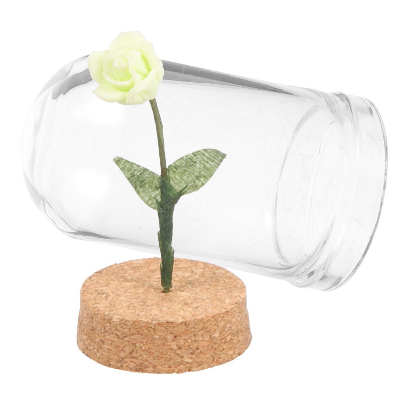 Miniature Glass Dome Rose Decoration for Display in Transparent Color Ideal for Mini House Decor
