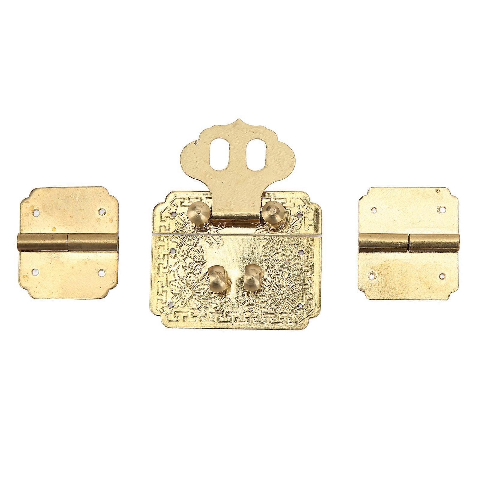 Box Lock Buckle Hinges Set Durable Rustproof Brass Corrosion Resistant Retro Style Wide Application Small Box Hinges