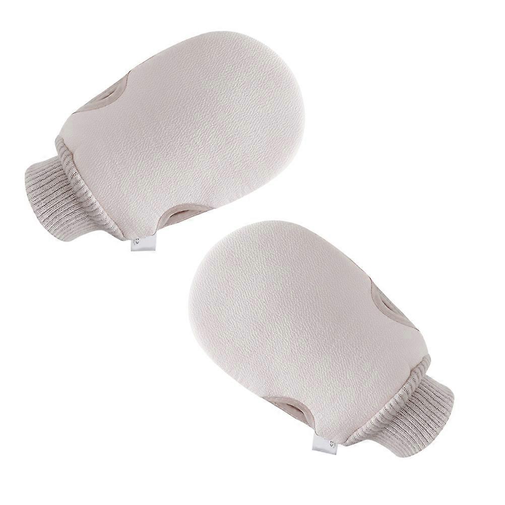 Shower Gloves Exfoliating Mitten for Bath Back Rub Gloves 2Pcs Beige Set