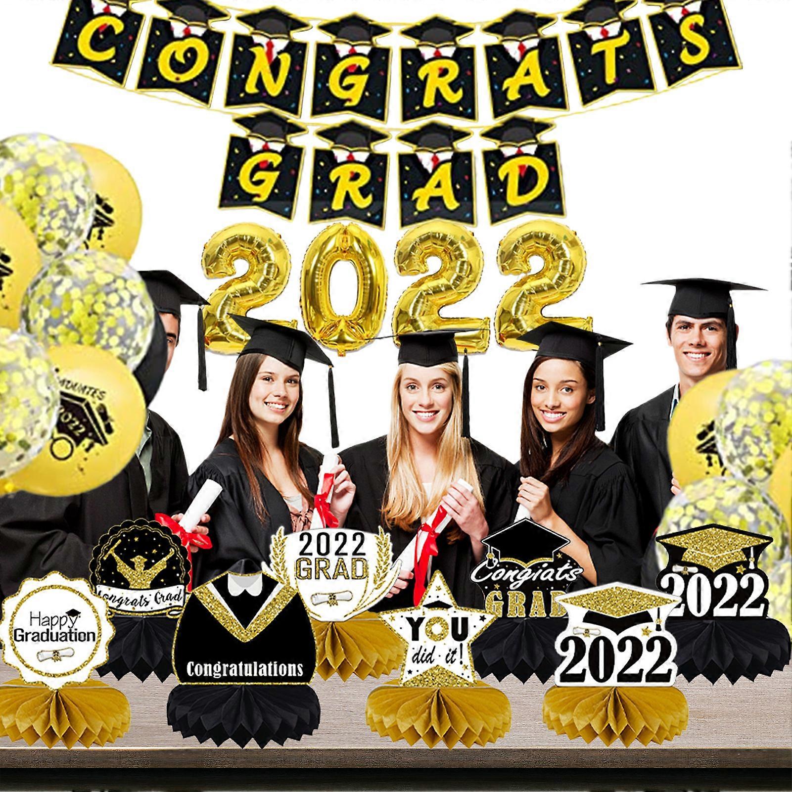 Graduation Party Decorations 2022 Graduation Party Sets Pack of 52 Gold 2022 Balloons Congratulations Hail Banner Central Balloons