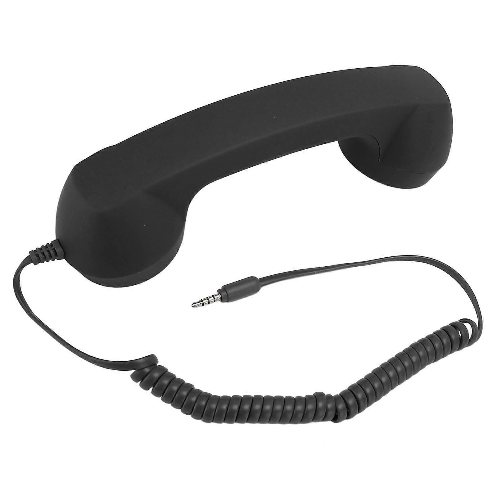 Retro Telephone Handset, Wired Phone Receiver with Volume Control, Radiation-Free, Clear Sound, Plug-and-Play for Computers (Black)