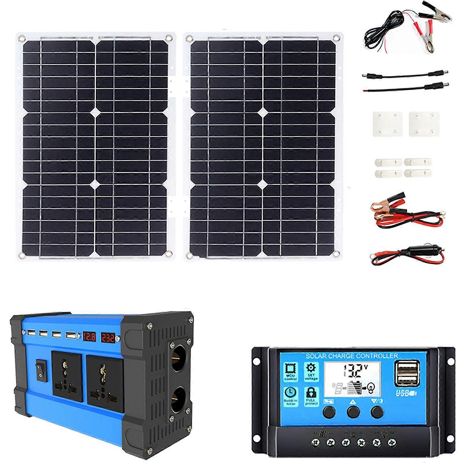 Solar Power Inverter Kit 4000W Self Consumption with Waterproof Panel 36W 30A Controller, 4 Outputs and Intelligent Display (110V)
