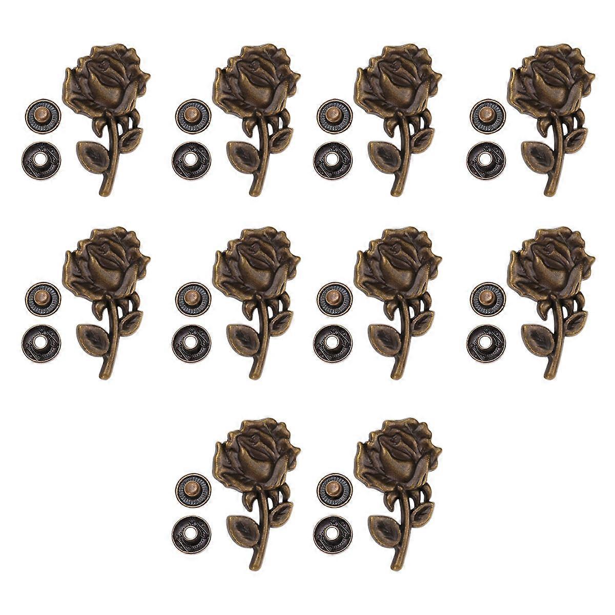 10 Sets Zinc Alloy Retro Rose Style Snap Button Bag Buckle Fittings Clasp Craft Accessories with Base Bronze