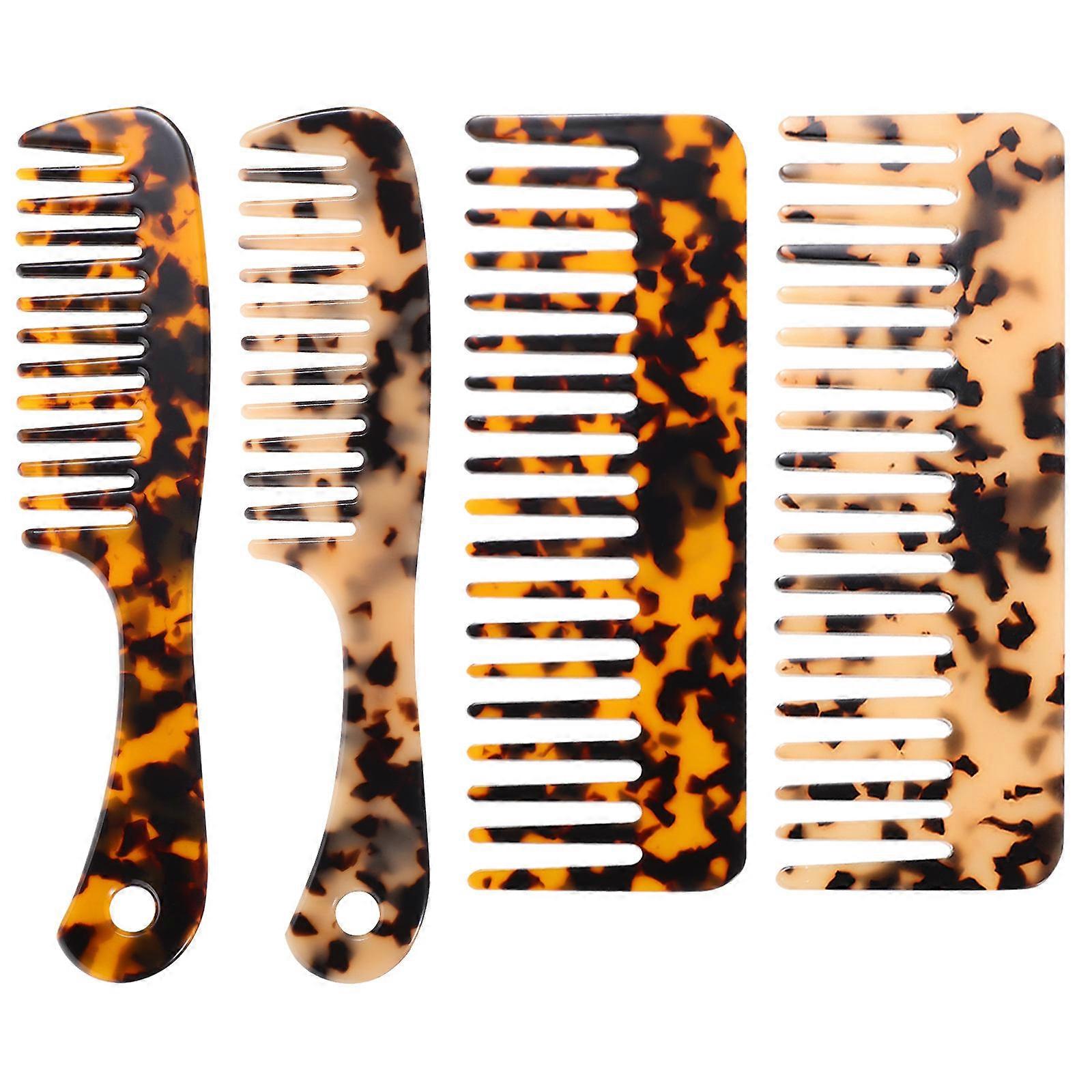 4pcs Wide Tooth Comb Hair Detangling Comb Travel Pocket Tortoise Shell Comb With Handle For Wet Dry Hair Leopard Pattern \N