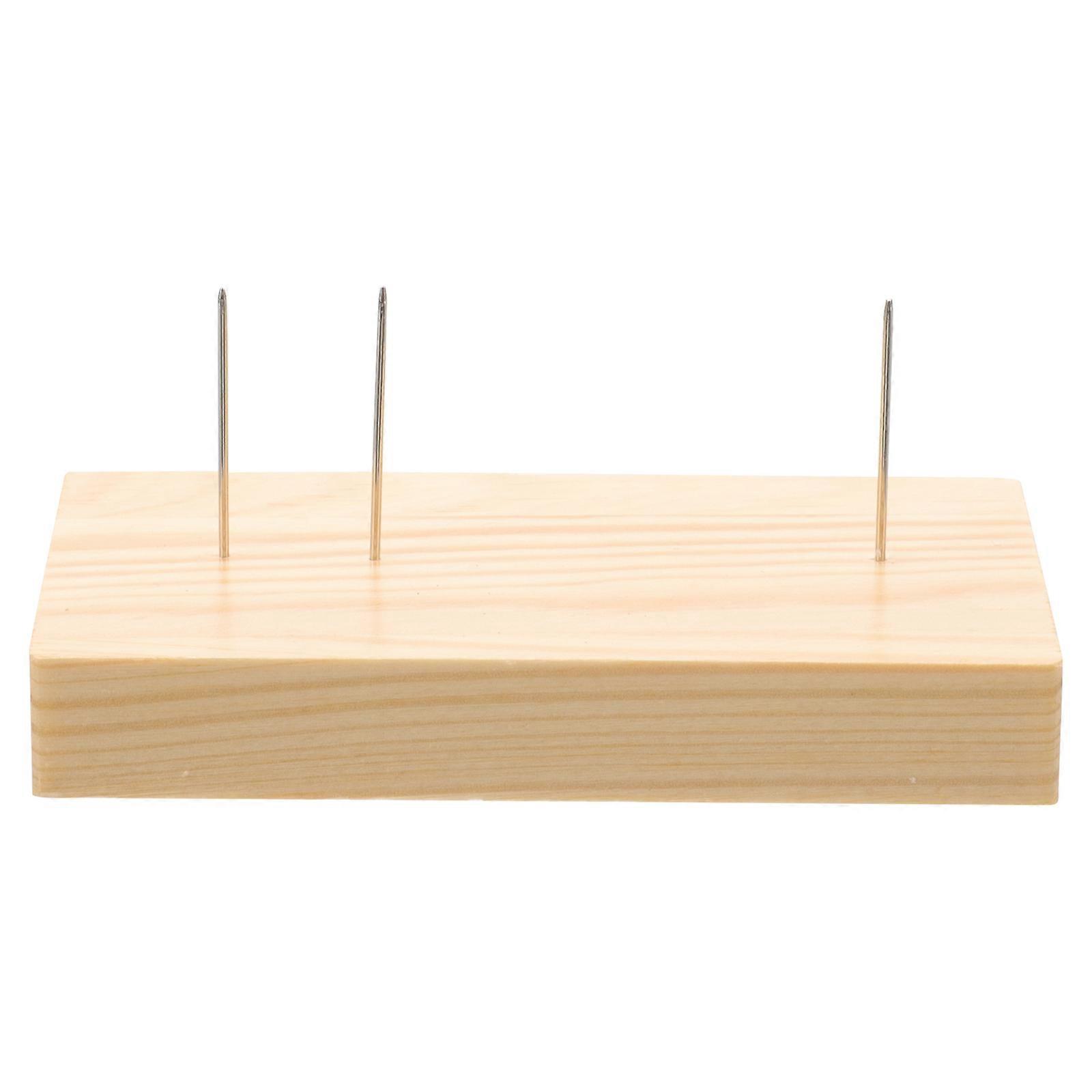 Wooden Base Display Stand with Metal Needle for Needle Felting Dolls Light Yellow Small Size