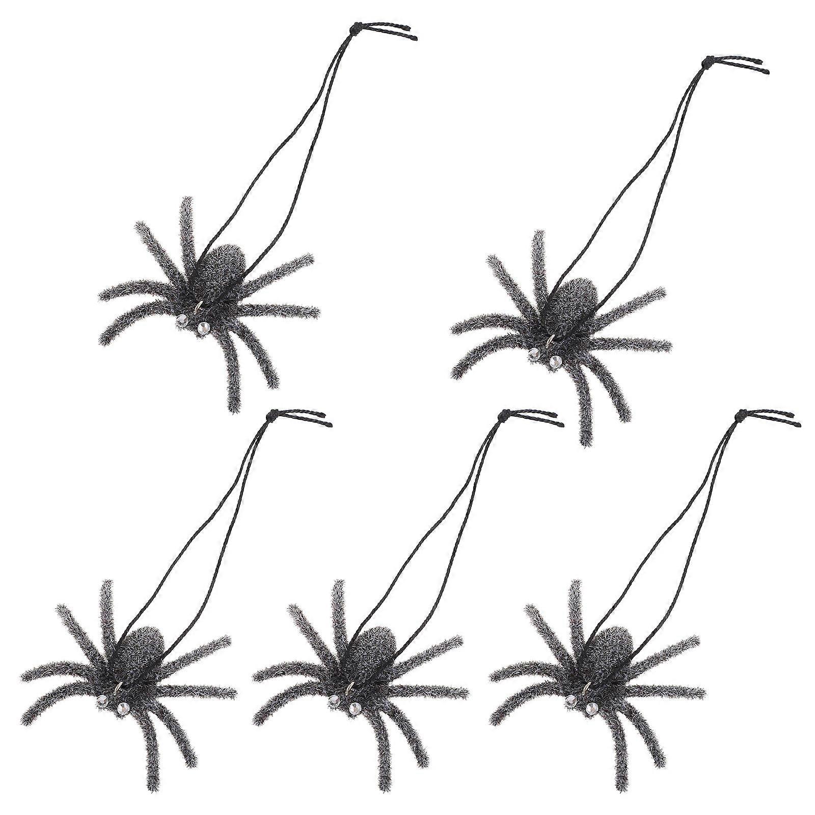 Grey Halloween Spider Hanging Spider Decorations with Lanyard 5Pcs Set
