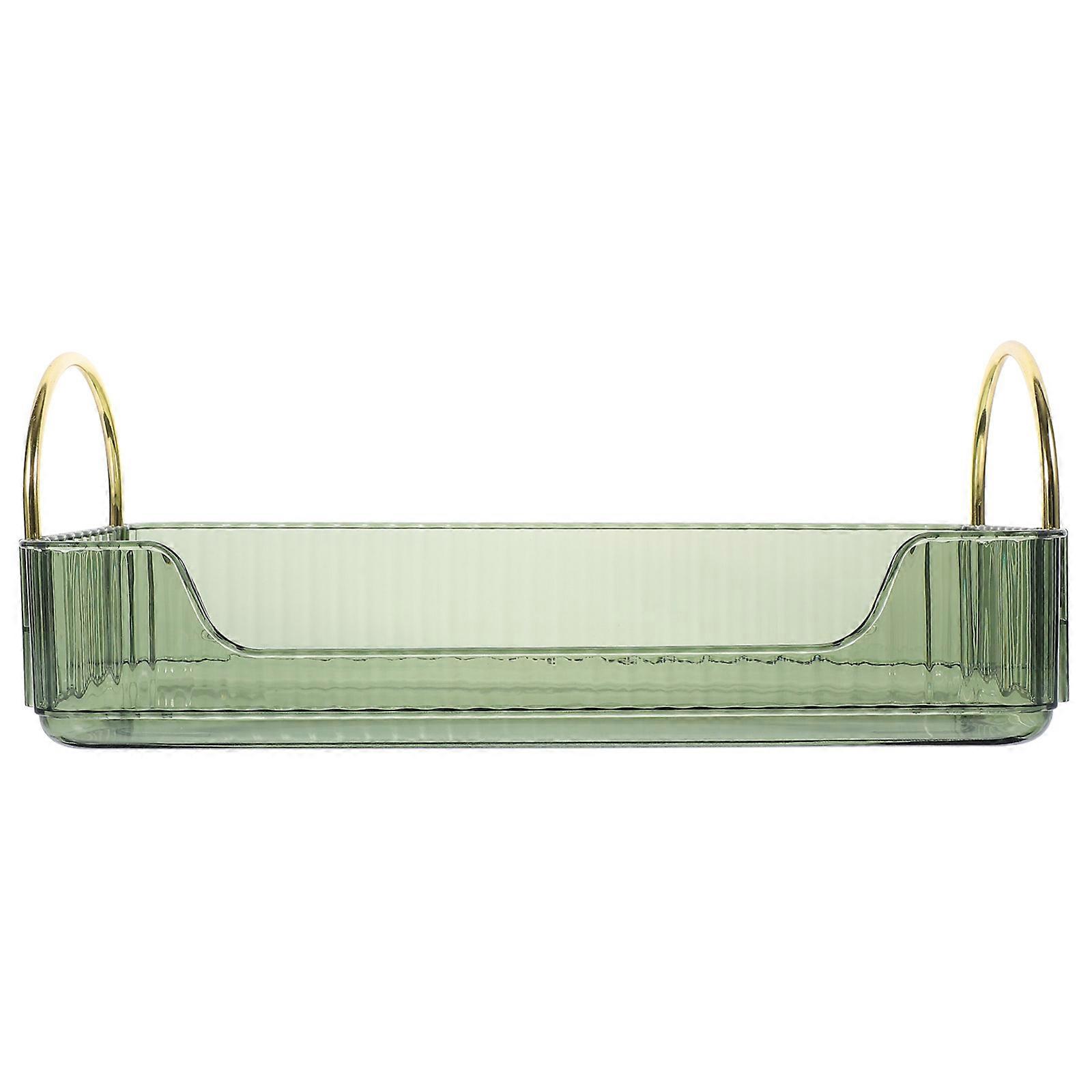 Green Rectangular Cosmetic Storage Tray With Handle For Home Use Bathroom Accessories 30.00X16.80X11.00CM 1Pcs
