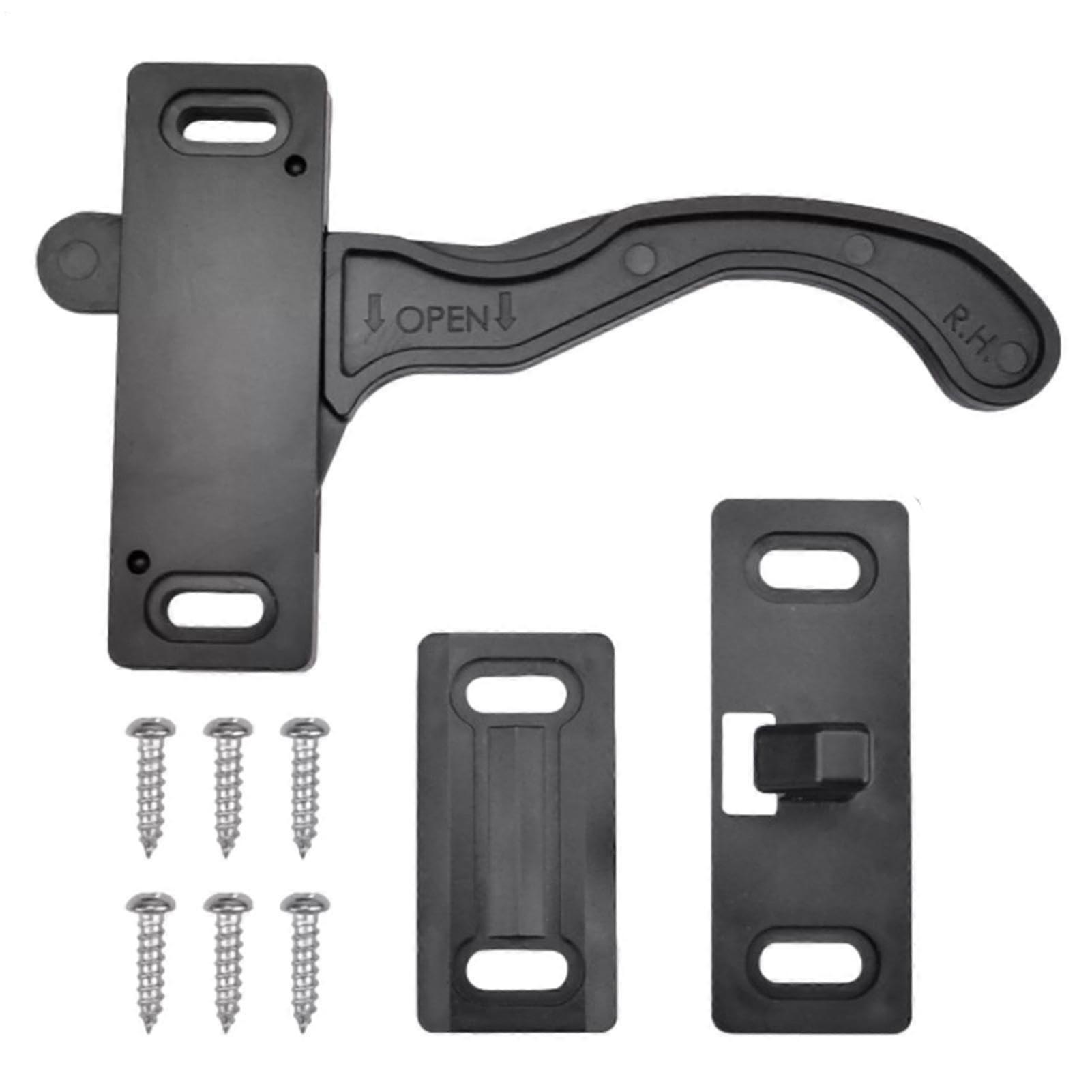 Durable RV door lock  right handle, screen replacement kit  External accessory plate with 6 screws and washers.
