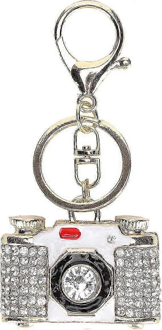 3D Camera Keychain Lobster Clasp Rhinestone Metal Keyring Simple Elegant Wallet Pendant Gift Accessory