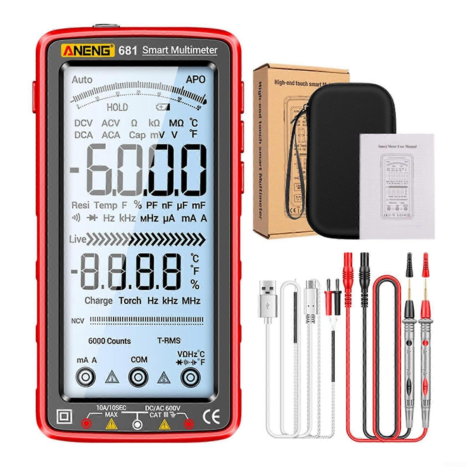 Smart Digital Multimeter with USB Charging, Rechargeable Full Screen LCD, Anti-Burn Measurement Tool for Electronics and DIY
