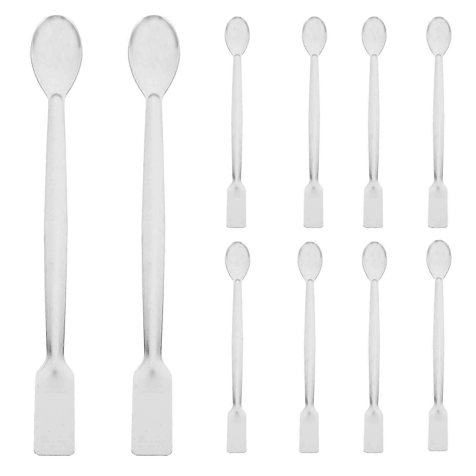 10pcs Double Ended Lab Spoon 2 In 1 Micro Lab Spatula Stainless Steel Lab Scoop Square Flat Spoon End For Reagent Sampling Mixing Measuring