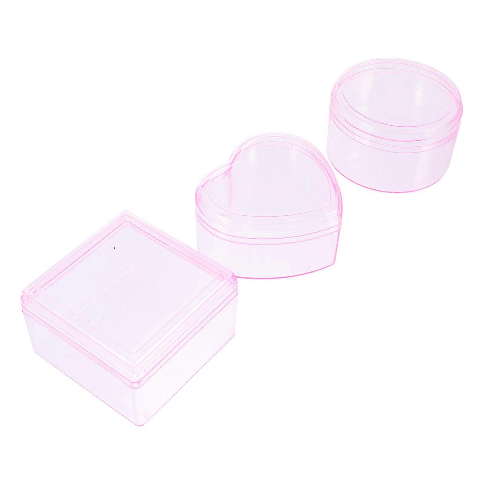 Plastic Jewelry Storage Square Box for Travel Pink Material 3Pcs