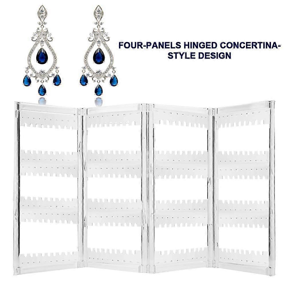 Vikbart 4-panel smyckeshållarställ, 120 par, 28x14x4.3cm transparent