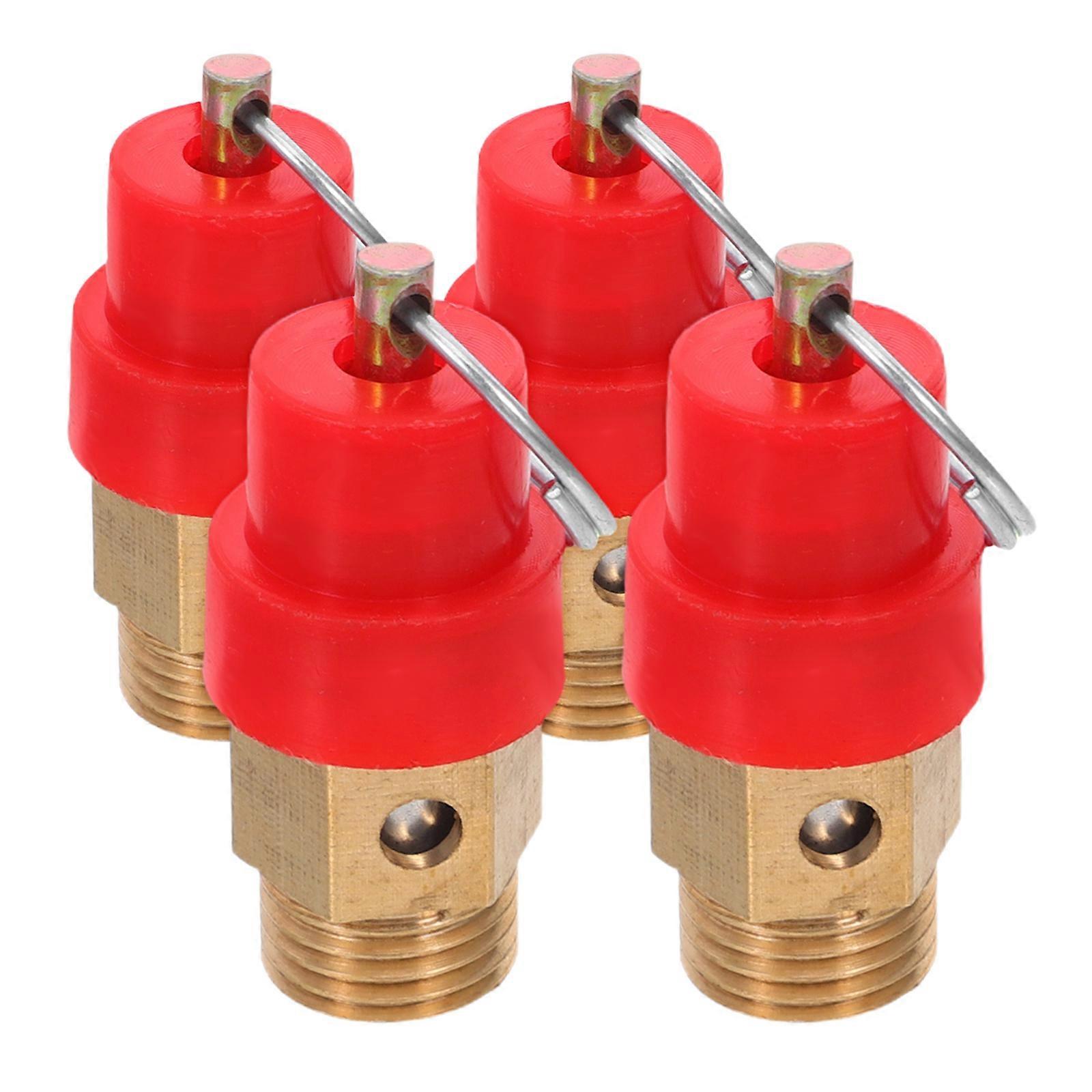 Brass Air Compressor Safety Valve 4Pcs Designed For Industrial Equipment With 0.8MPa Pressure Technology And Easy Installation Red Cap