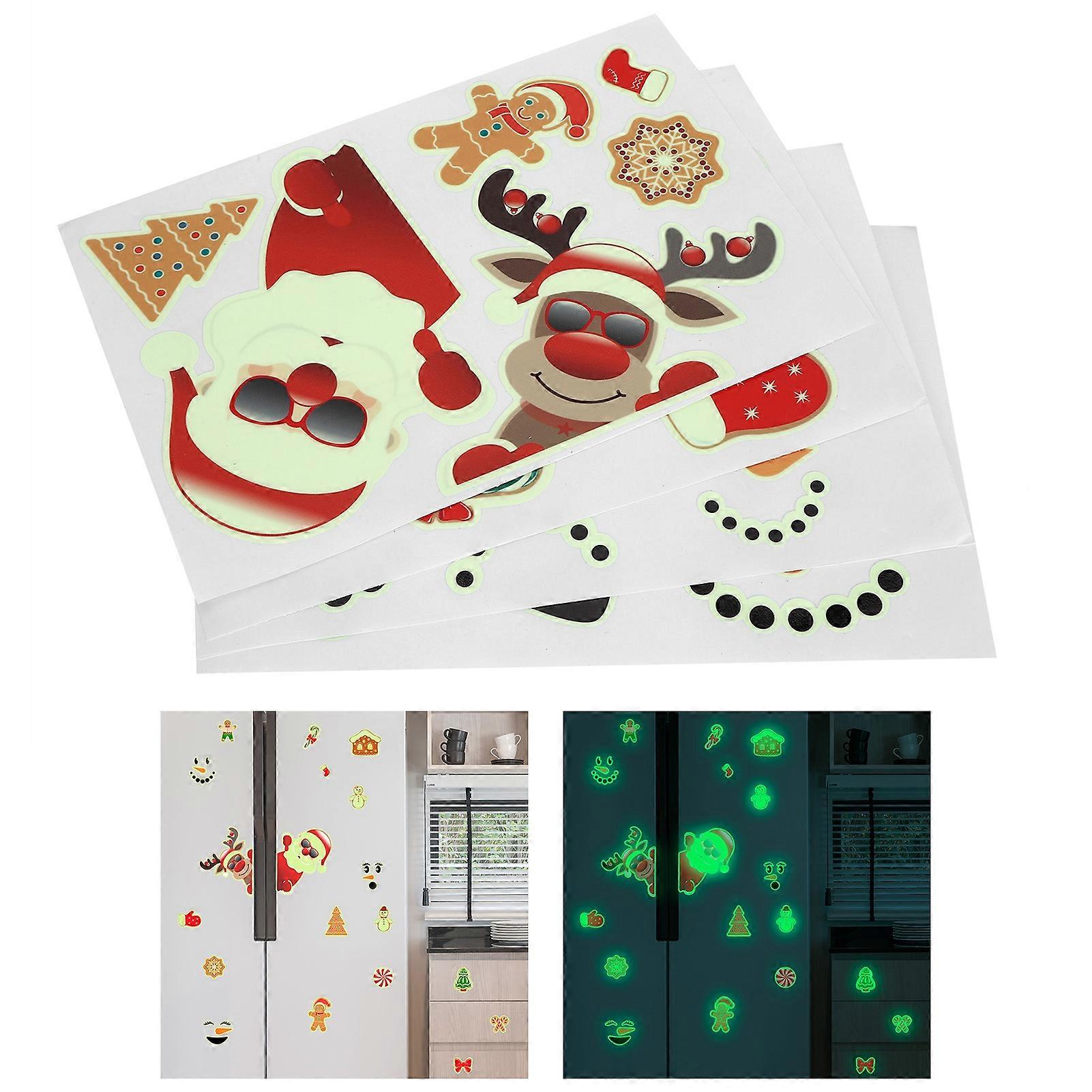 GPB 4PCS DIY Luminous Santa Claus Snowman Elk Pattern Decorative Stickers for Wall Door Christmas Decorations