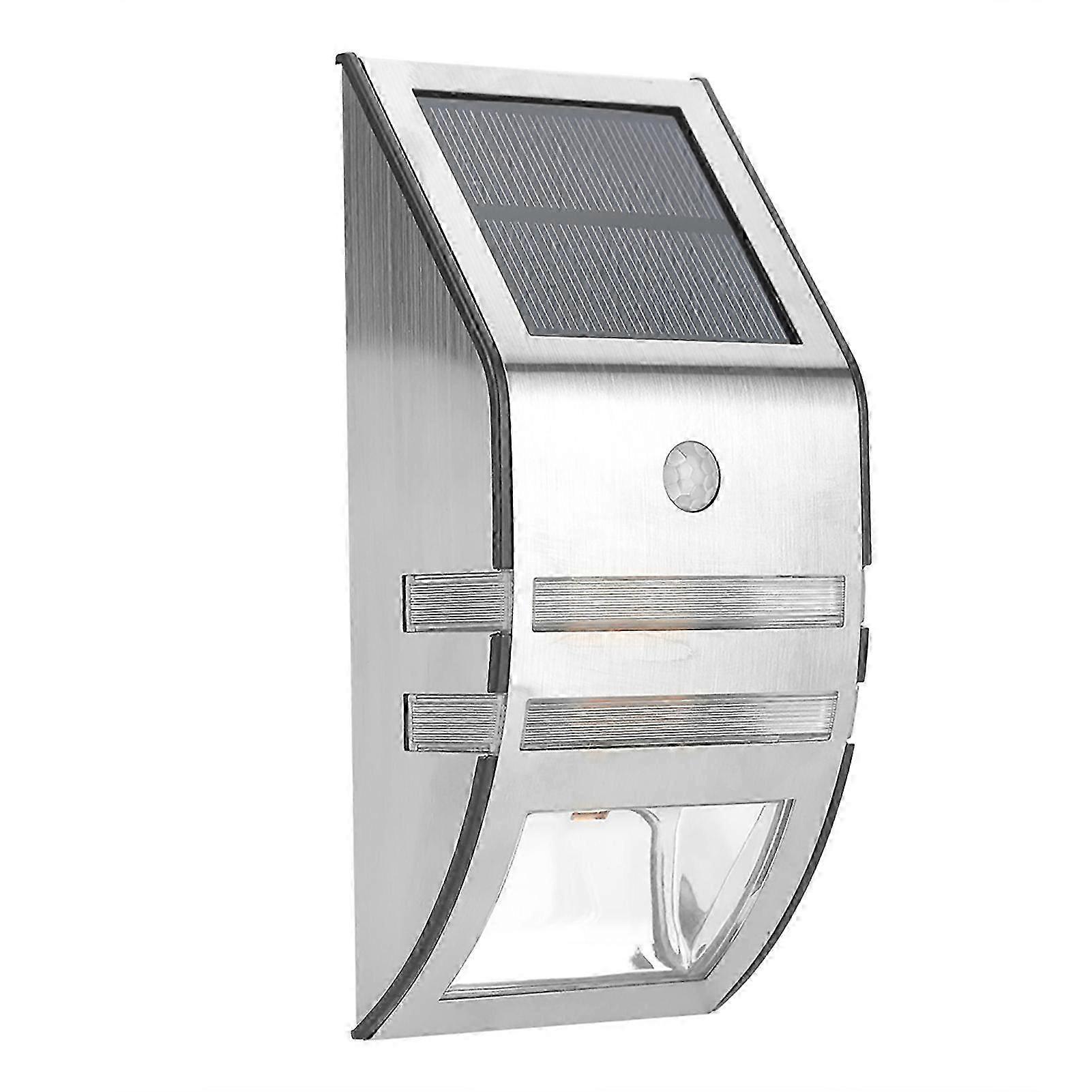 Solar PIR Motion Sensor 2 LED Path Wall Light, Garden Security Lamp, Silver White