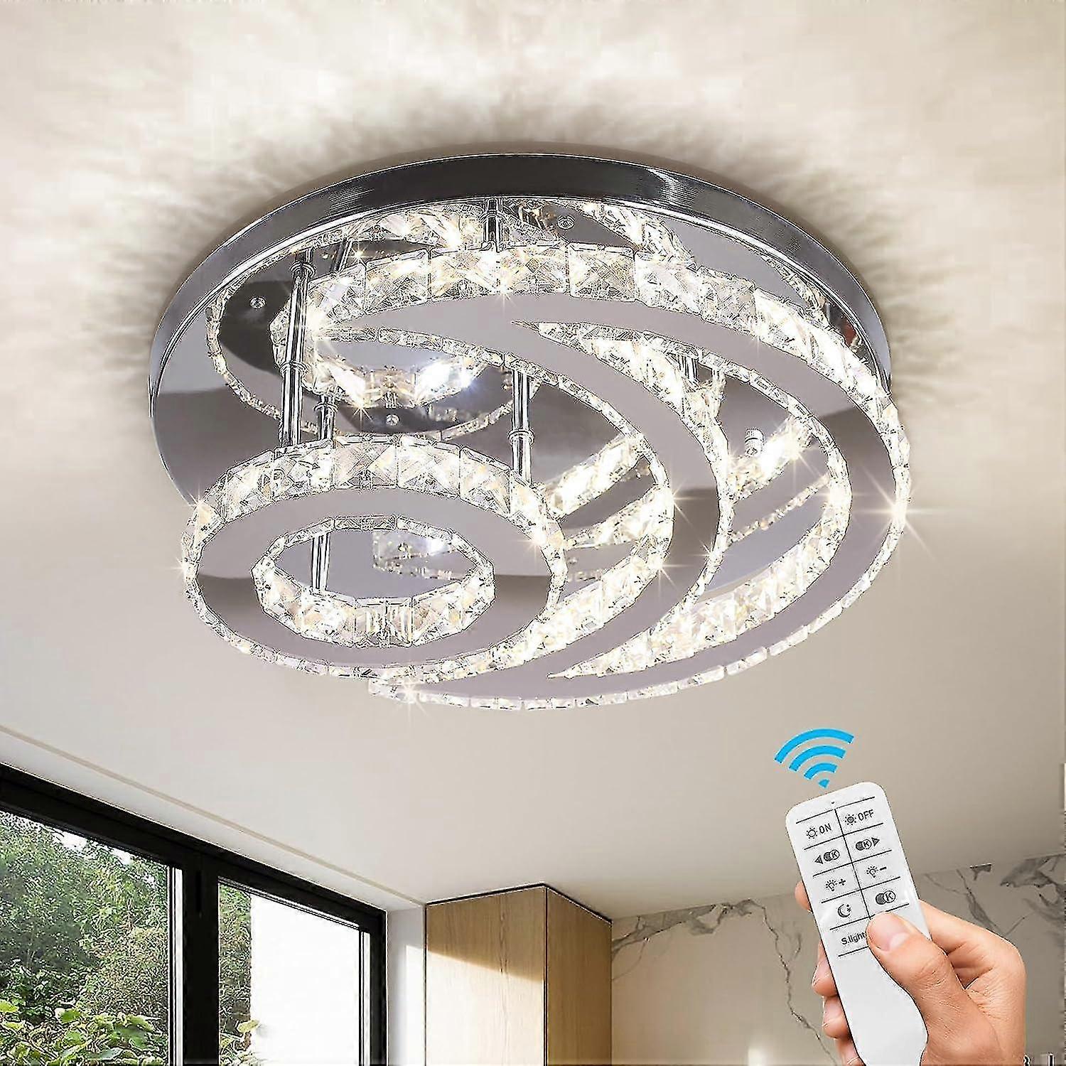 Modern Crystal Chandelier Dimmable LED Ceiling Light Fittings Flush...