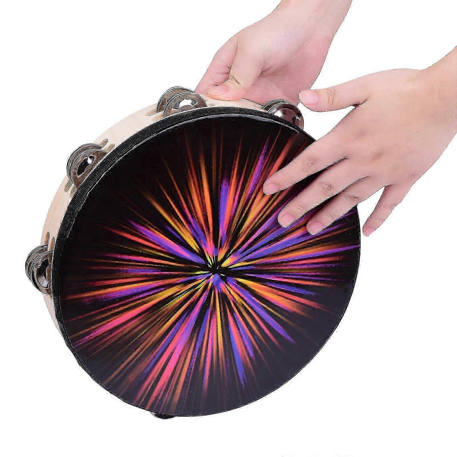 Tambourin en bois de 8 pouces tambourin à main avec jingles à une rangée, instrument de percussion à tête réfléchissante