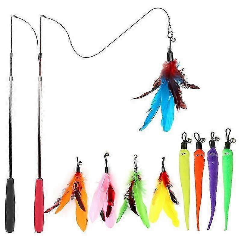 Interactive Cat Toys - Retractable Wand Toy and Feather Toys Refills for Indoor Cats to Chase and Exercise