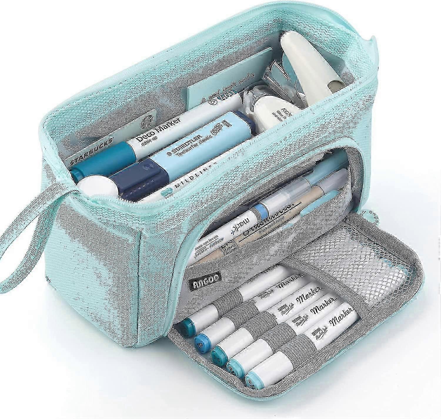 עיפרון מארז קיבולת גדולה עיפרון שקית כף יד שקית קוסמטיקה ניידת מתנה ניידת עבור בית הספר המשרדי נער נער גברים נשים מבוגר (כחול)