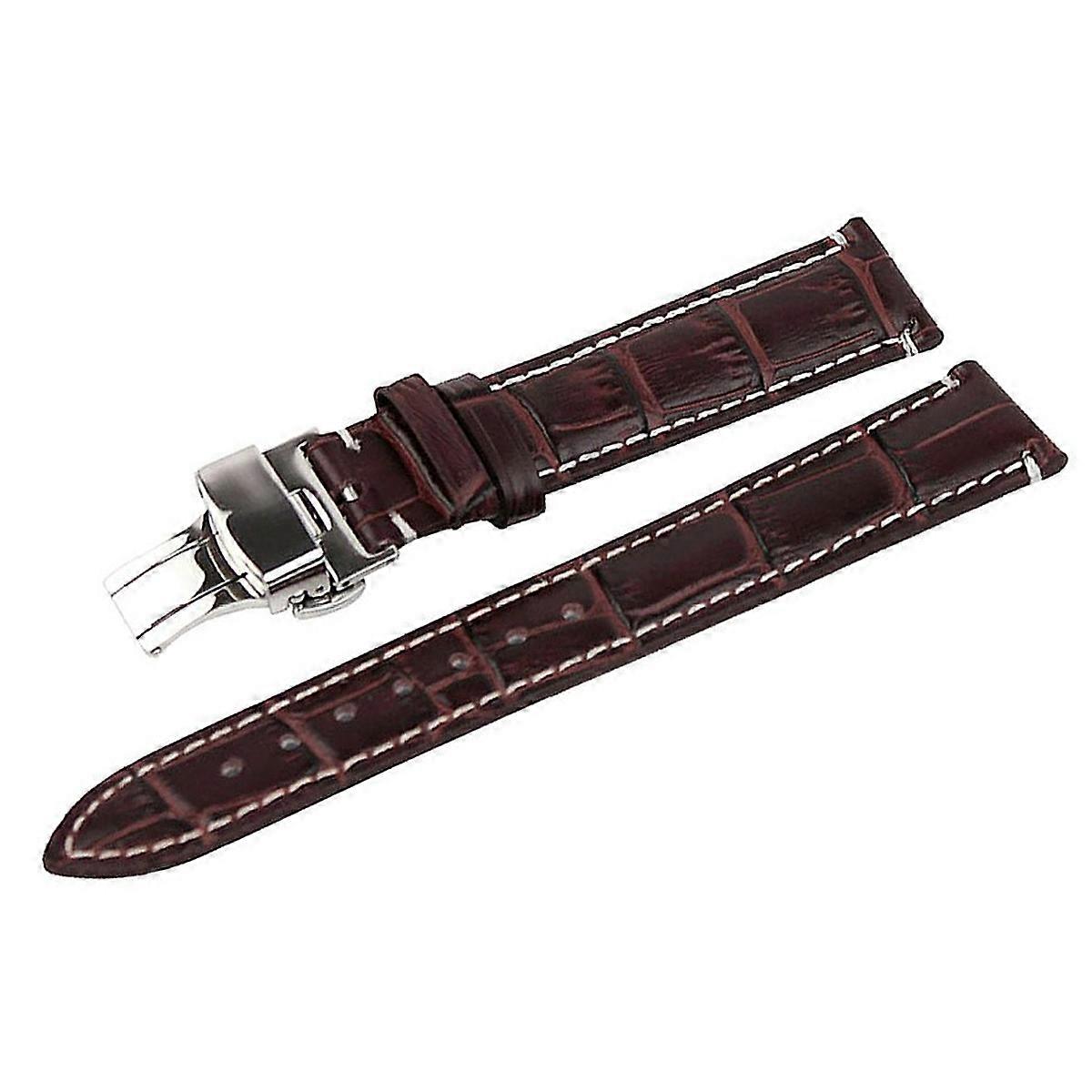 20mm Grain PU Watch Band Strap with Folding Clasp (Brown)