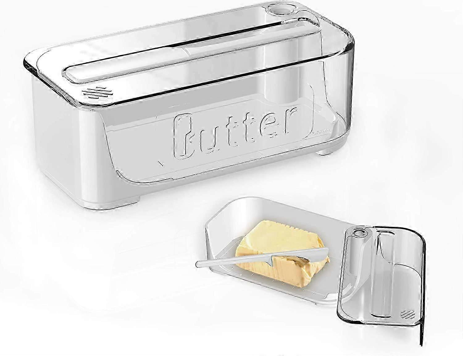 Butter Dish with Lid and Knife, Airtight Butter Container for Countertop or Freezer Butter Dish with Lid, ABS Plastic Butter Dish with Flip Lid (Trans