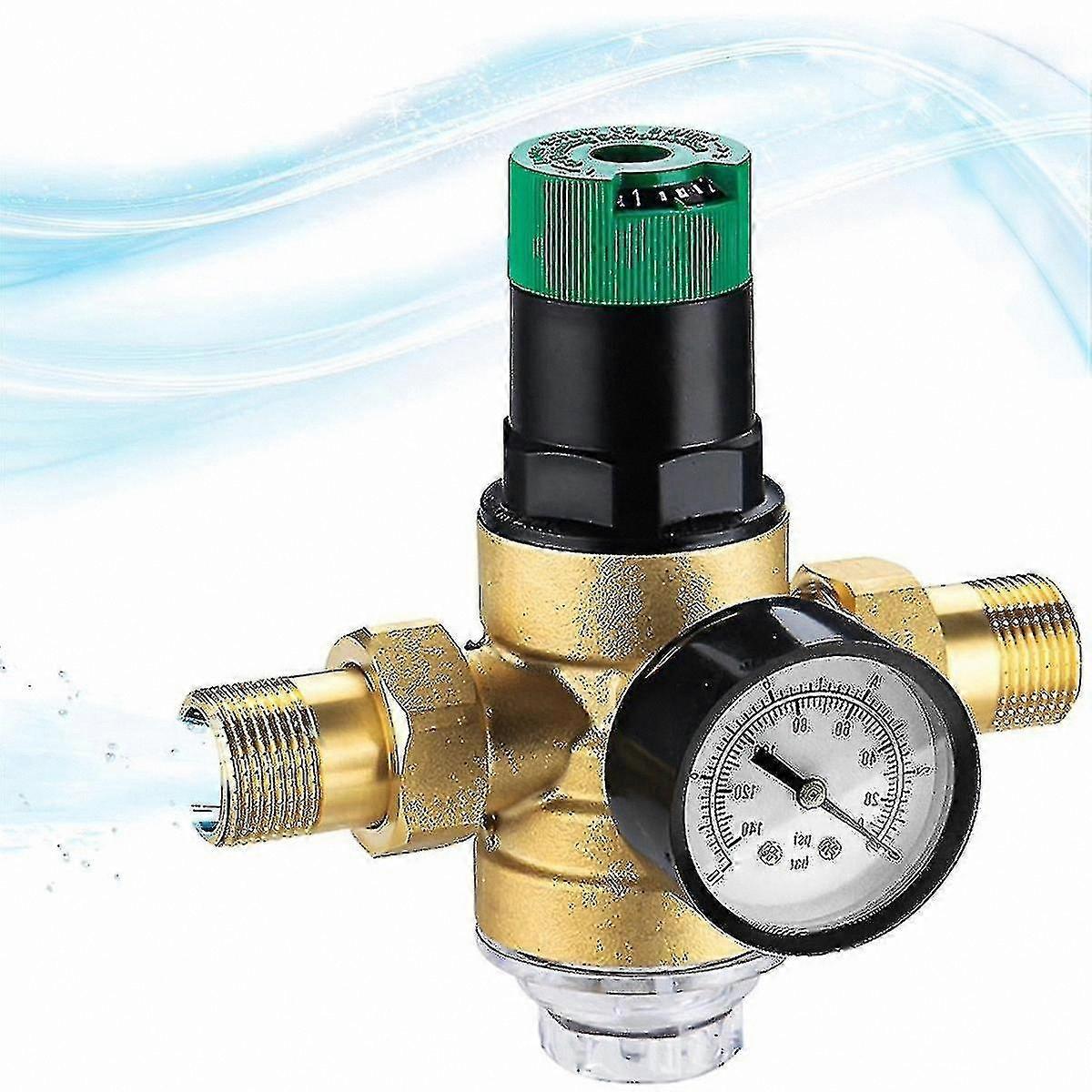 3/4 Inch Water Pressure Regulator with Gauge and Filter Mesh for Plumbing Systems