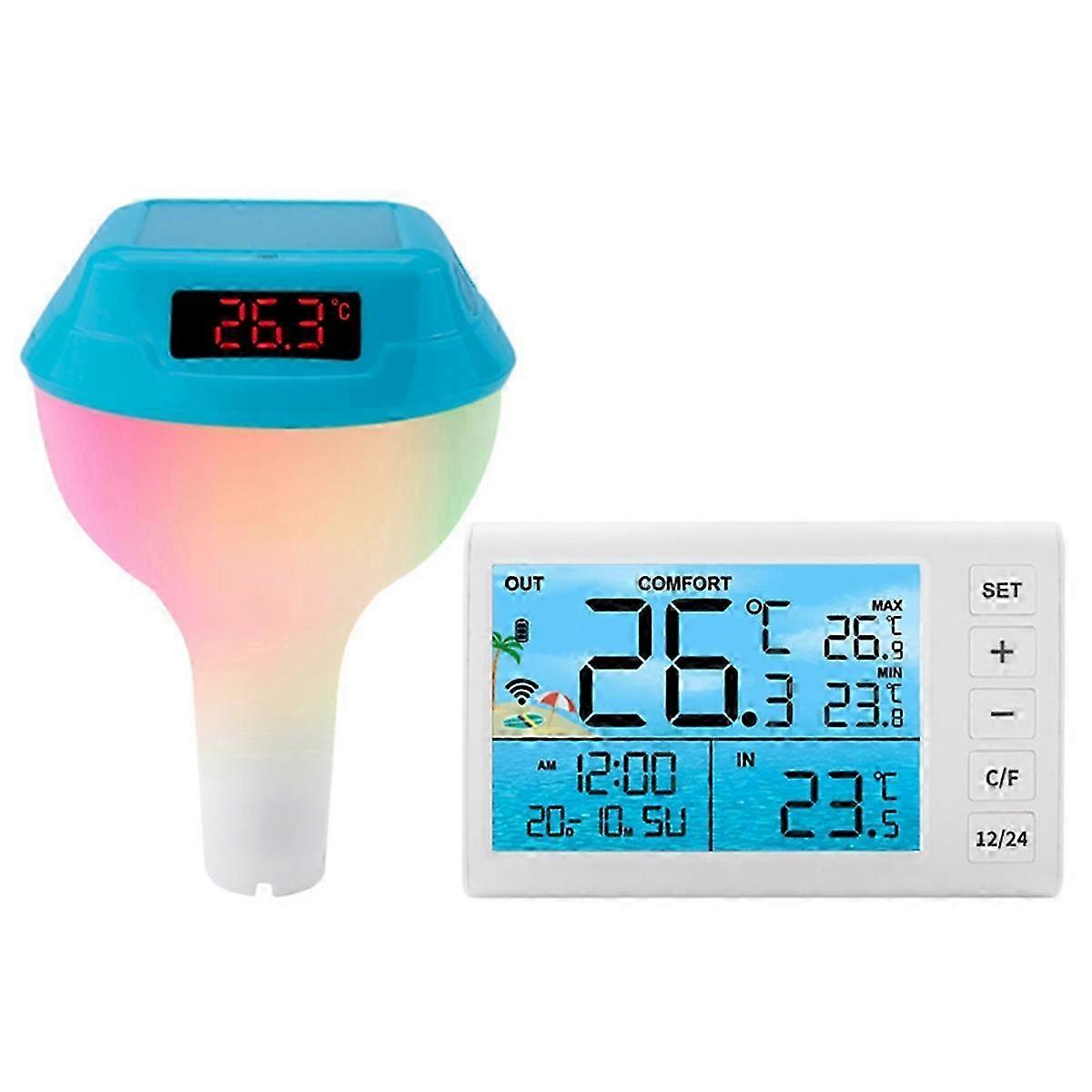 Solar-Powered Pool Thermometer with RGB Atmosphere Light: Intelligent Outdoor LED Digital Water Temperature Display Monitor