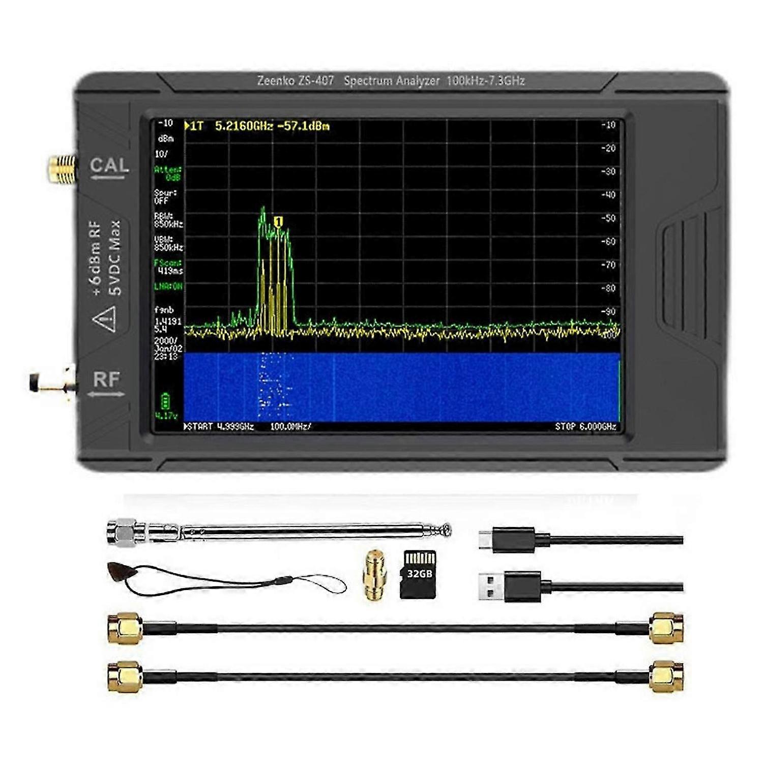 ZS-407 TinySA Ultra Plus Handheld Spectrum Analyzer 4 Inch Display Tiny Analyzer 100KHz tot 7,3 GHz met