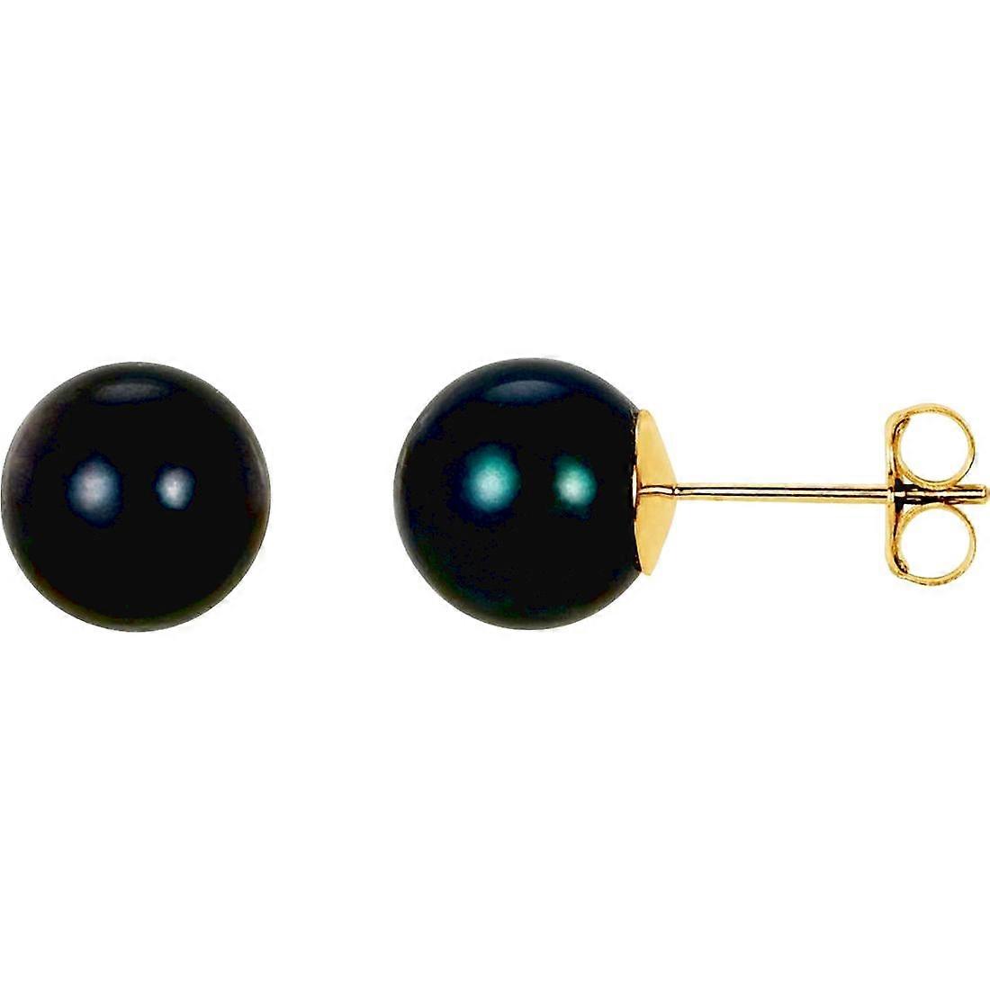 14Kソリッドイエローゴールドポリッシュブラックパールイヤリング女性用スタッドイヤリング