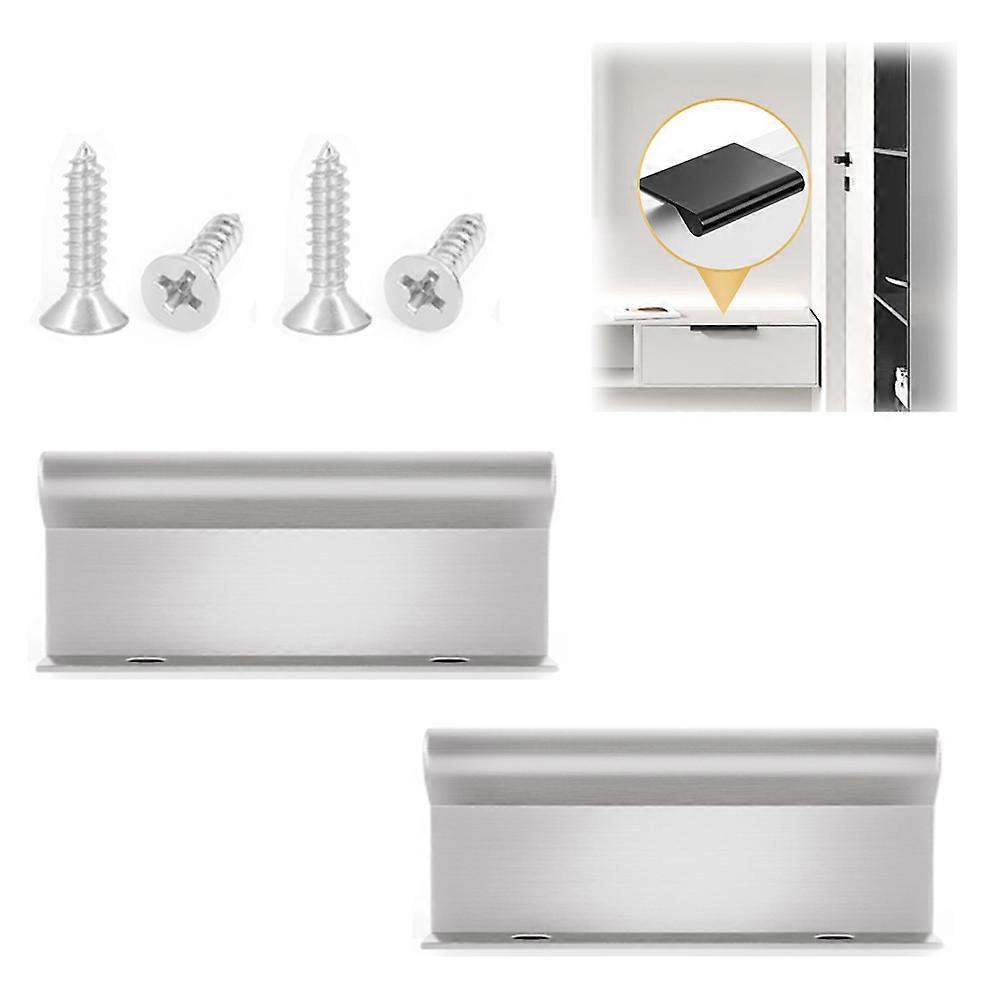 Simple invisible door handle, long concealed handle for wardrobe drawers, side-mounted, minimalist furniture handle, 12 cm, hole spacing 96 mm, silver