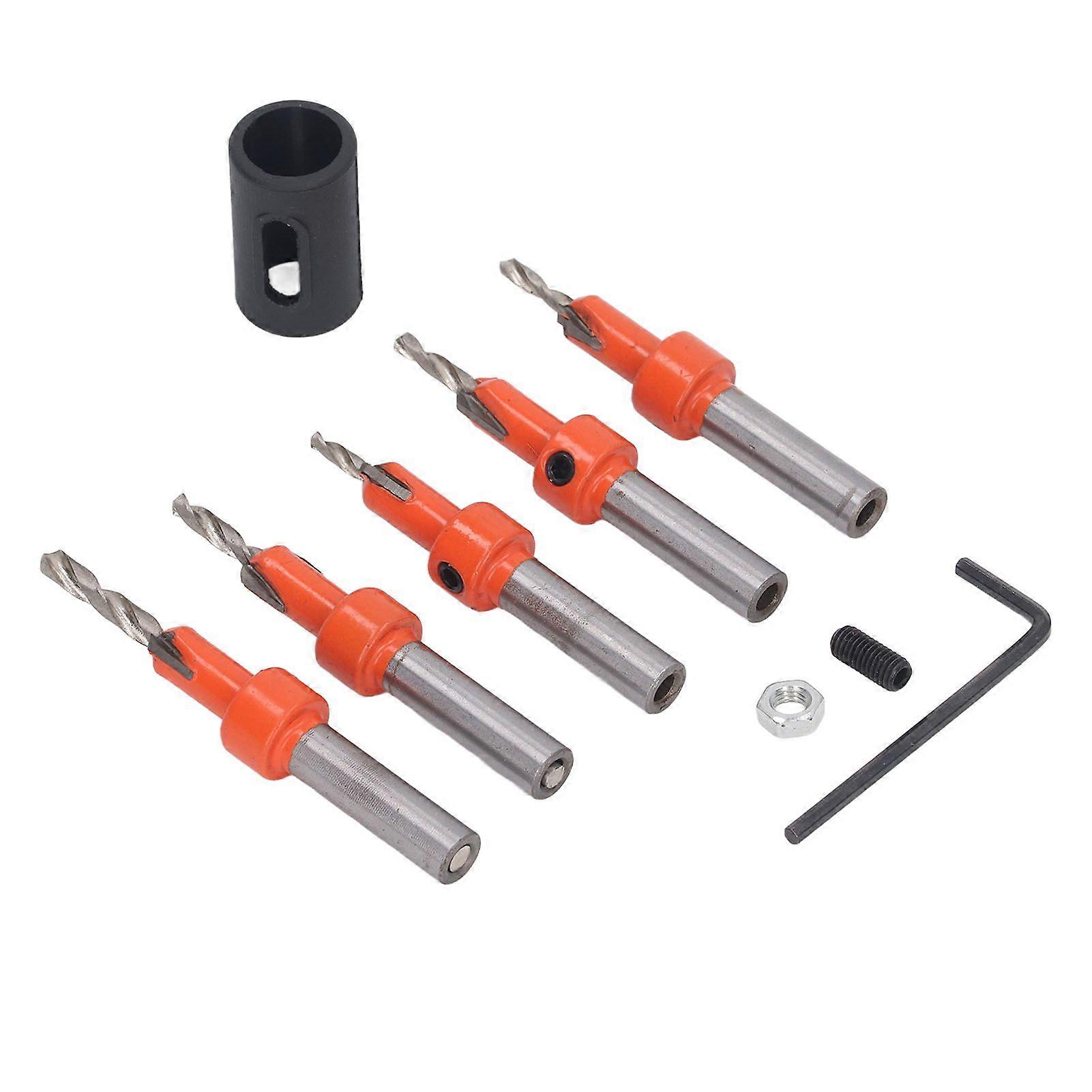 5PCS Wood Countersink Drill Bits Woodworking Round Shank Bit Set with Hex Wrench and Limiter