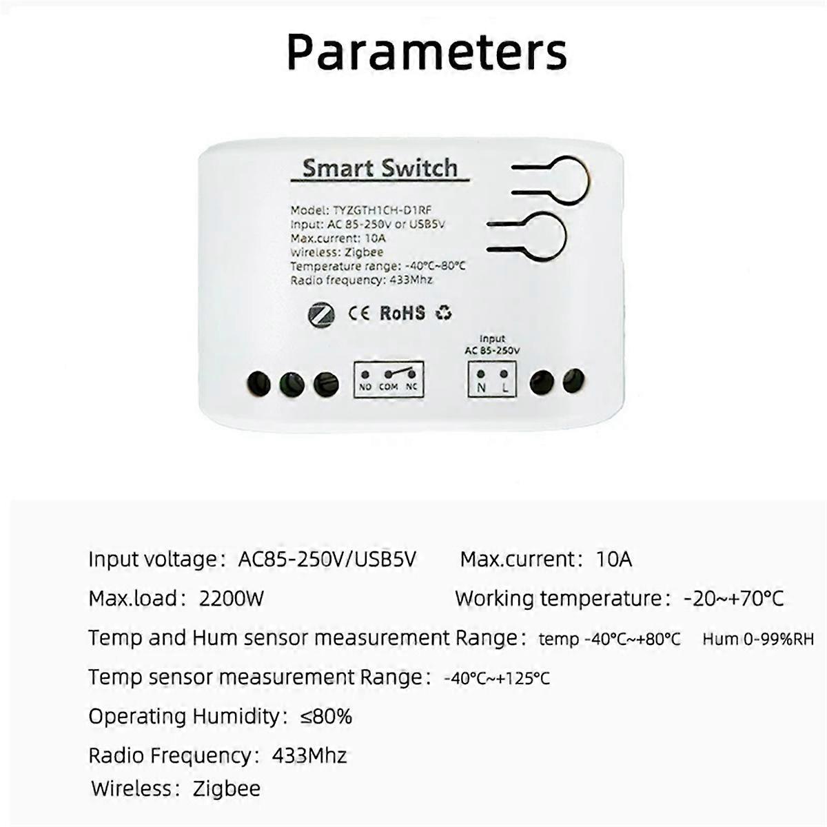 Tuya Zigbee 1 Gang Smart Switch, Passive Dry Contact Relay AC85-250V