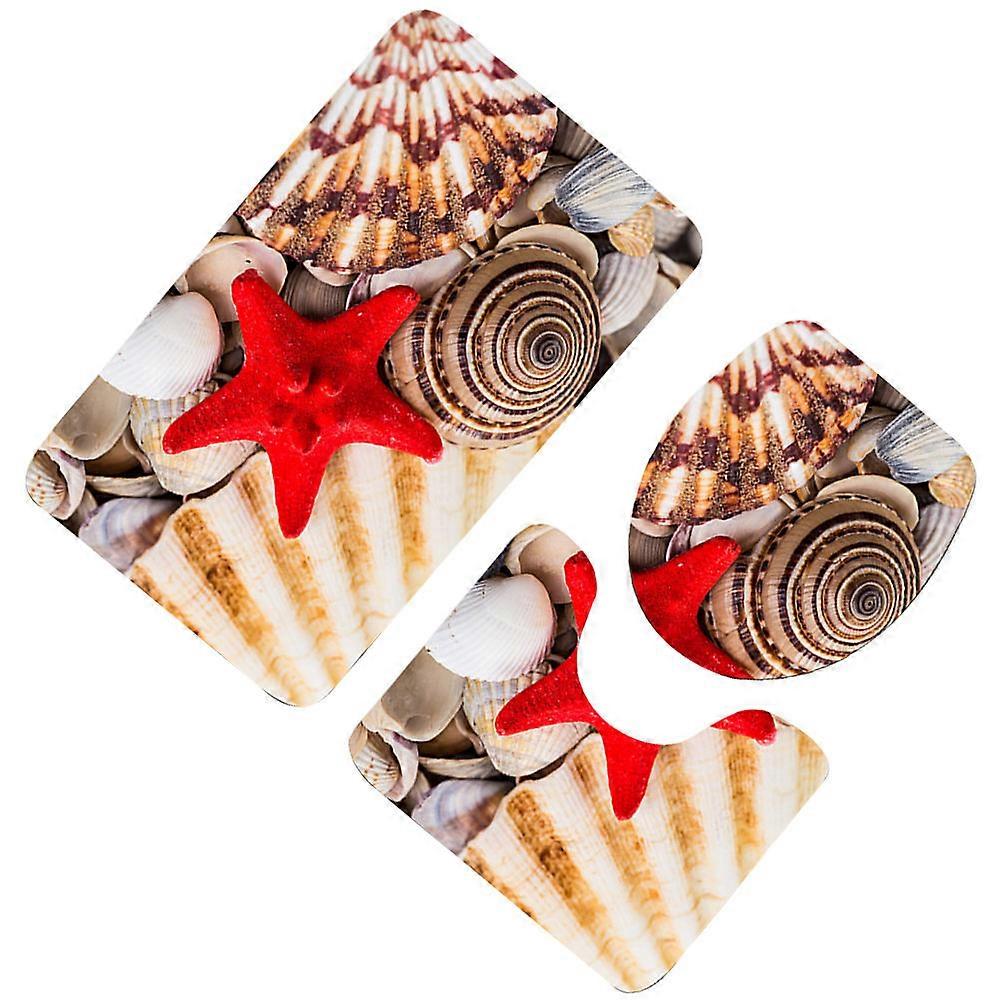 Toilet Rug Set 3D Shell Pattern Bathroom Mat and Lid Cover Set