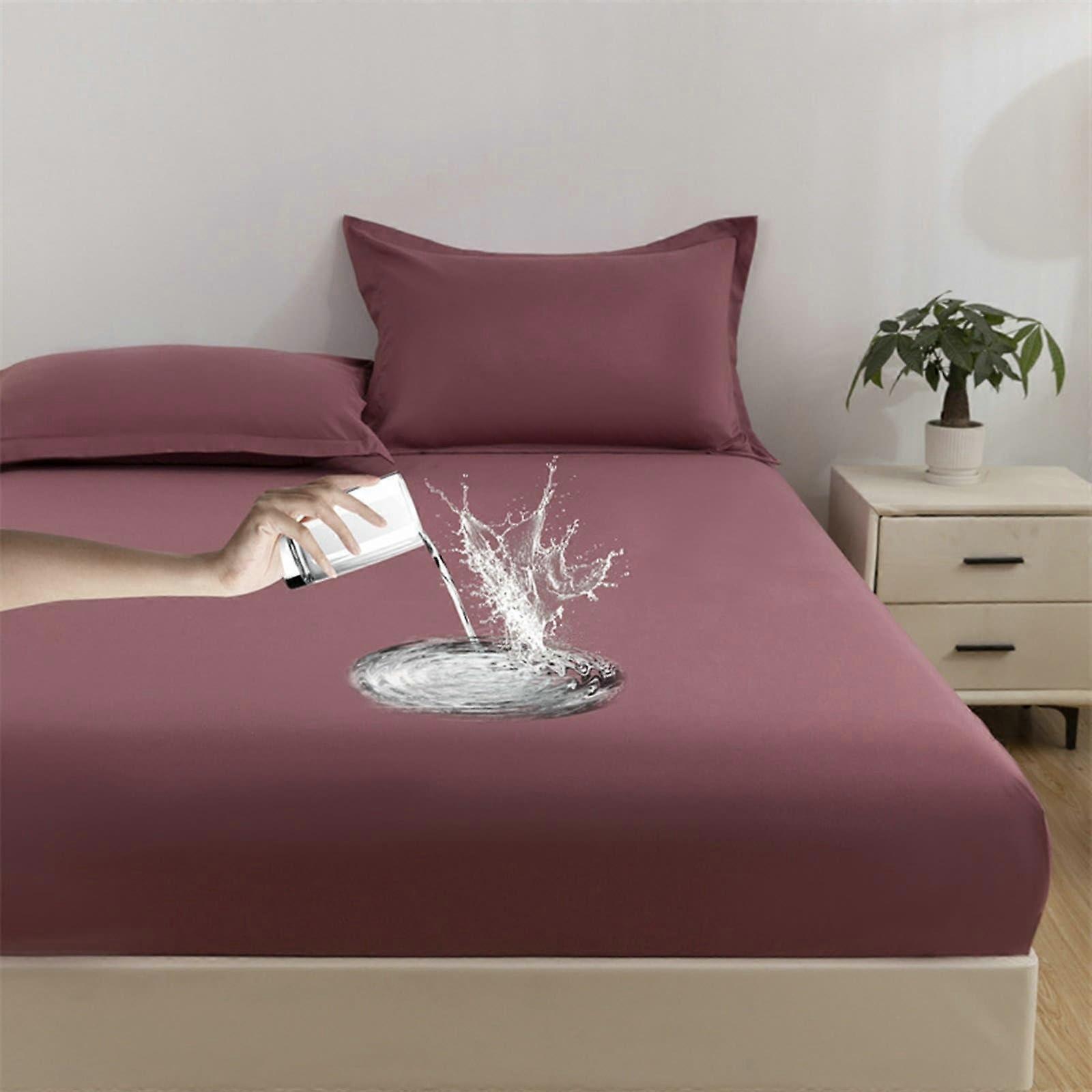 Bedding Set Red Brown Solid Color Washed Cotton 79 X 55 Inches With 2 Pillowcases All Season 140x200cm30cm