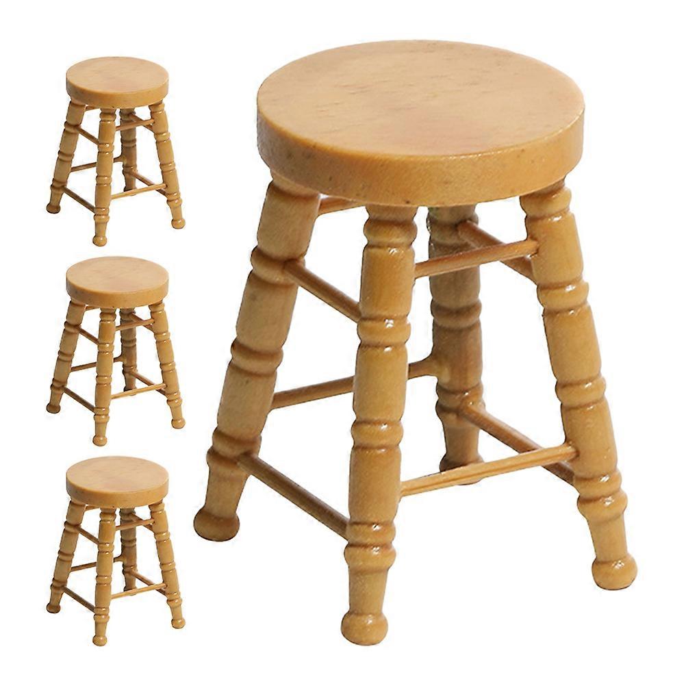 Natural Log Finish Wooden Round Stool For Dollhouse 2Pcs High Leg Design Perfect For Miniature Scene Arrangement And Crafts Enthusiasts