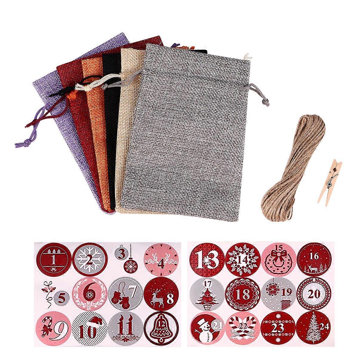 Christmas Drawstring Bags 2Sets Multi Cloth Hanging Advent Calendar Closure for Loading