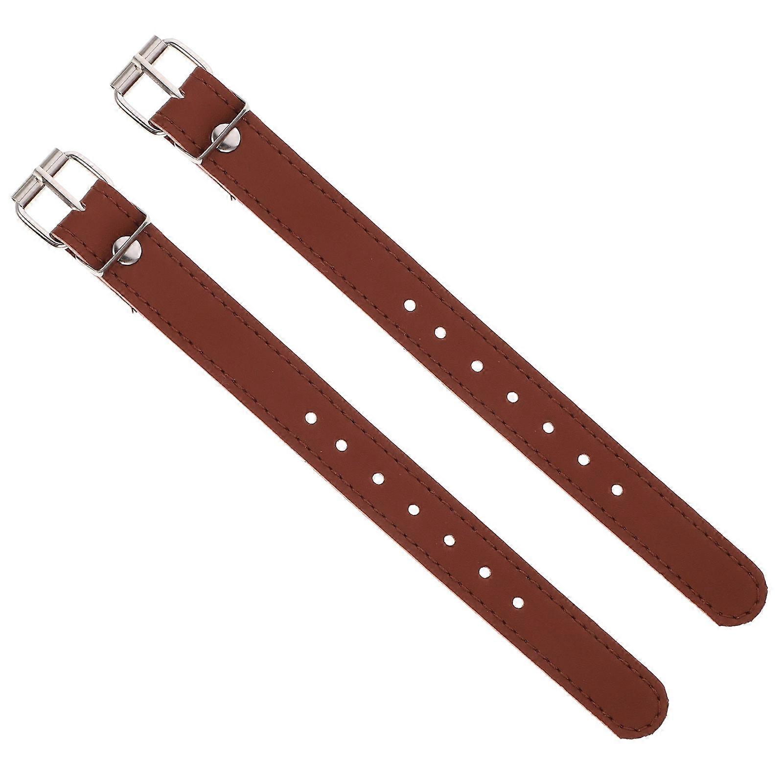Front Handlebar Bike Basket Strap for Fixing 2Pairs Brown PU Material