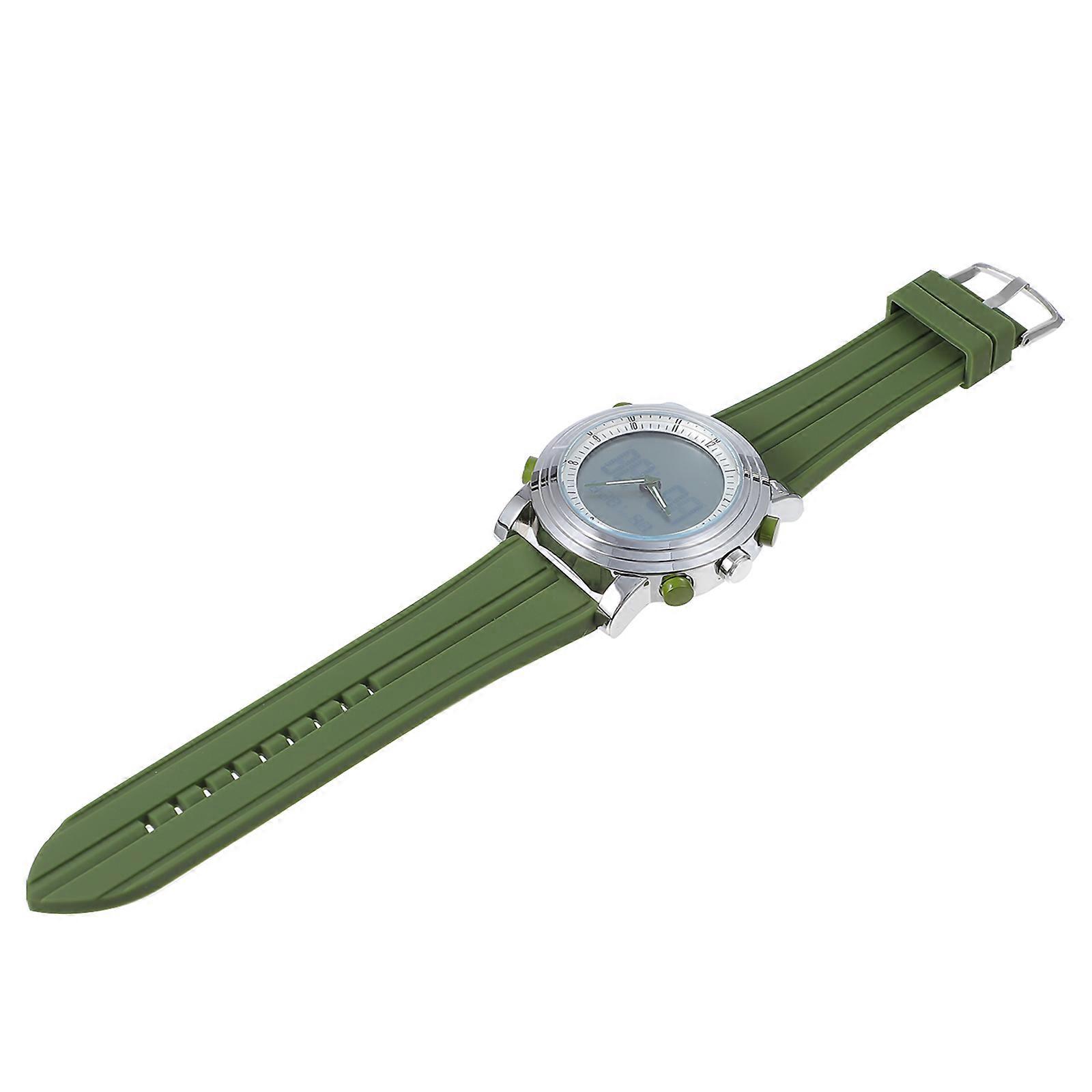 Electronic Dual Display Watch for Night Exercise Students Green Silicone with Date Check 1Pcs