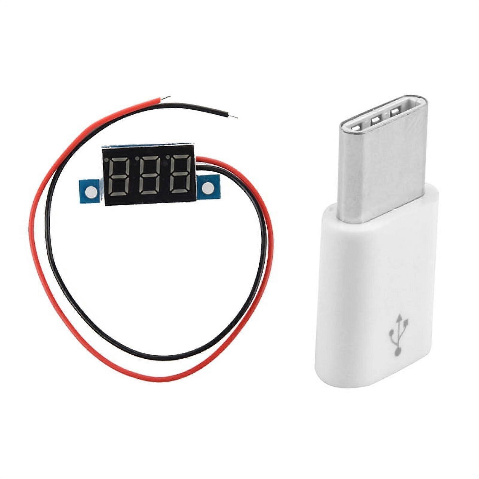 Digital Voltmeter LED Voltage Display Panel Meter & USB Type C 3.1 Male to -USB 2.0 5 Pin Female Data Adapter