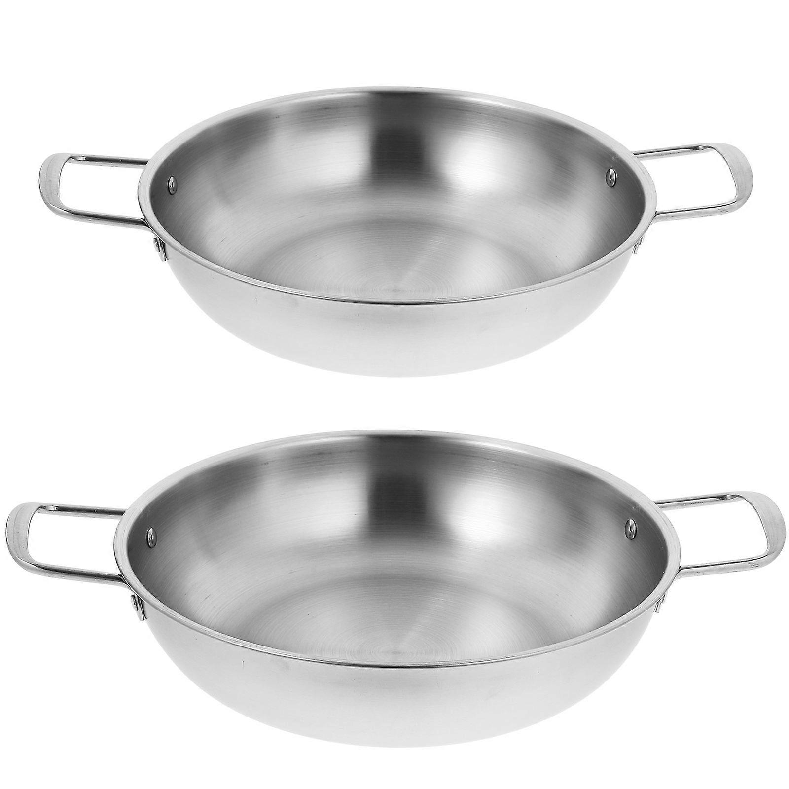 Versatile Stainless Steel Wok Cooking Pan for Kitchen Use 2Pcs Silver Set
