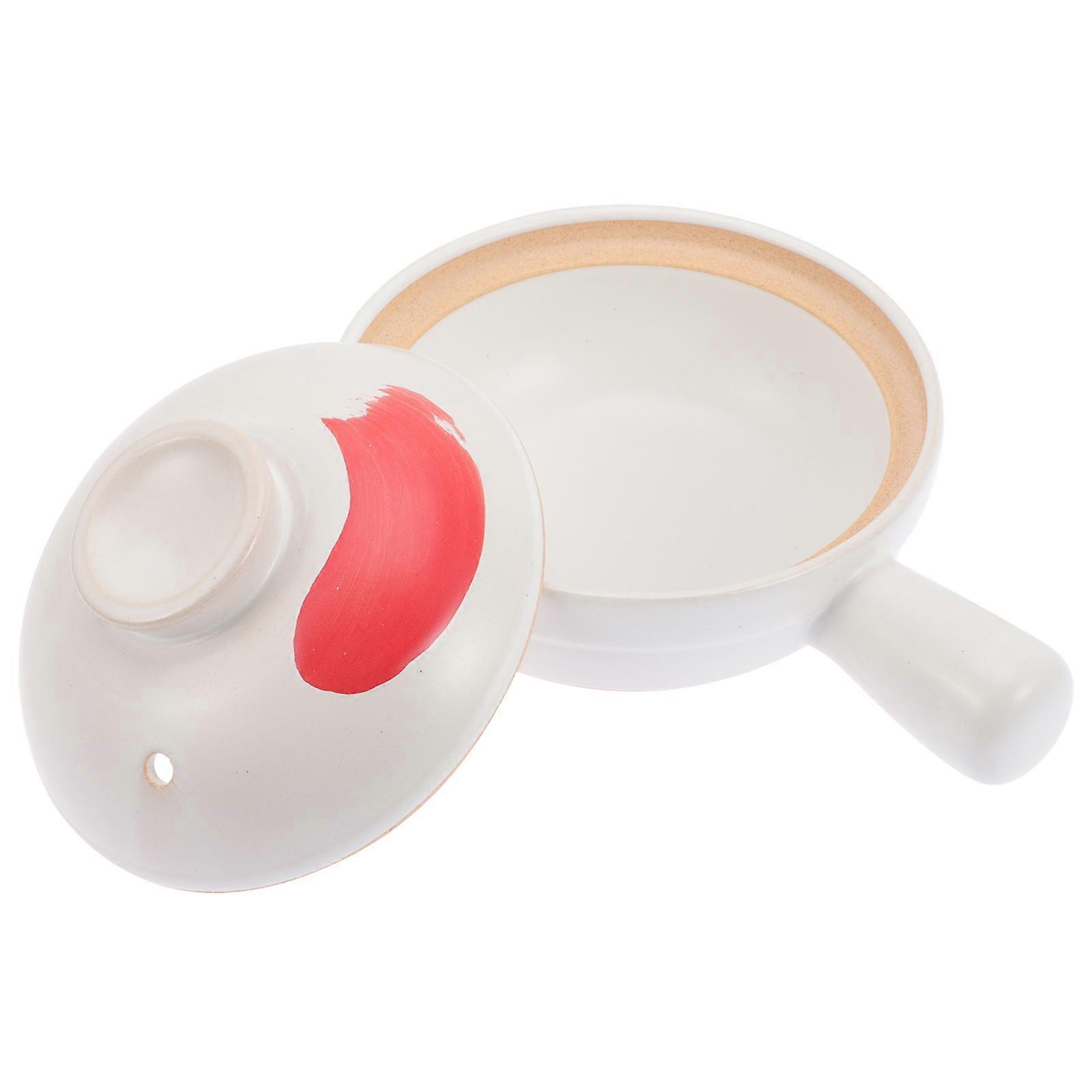 White Pottery Clay Casserole for Cooking Stewpot with Handle