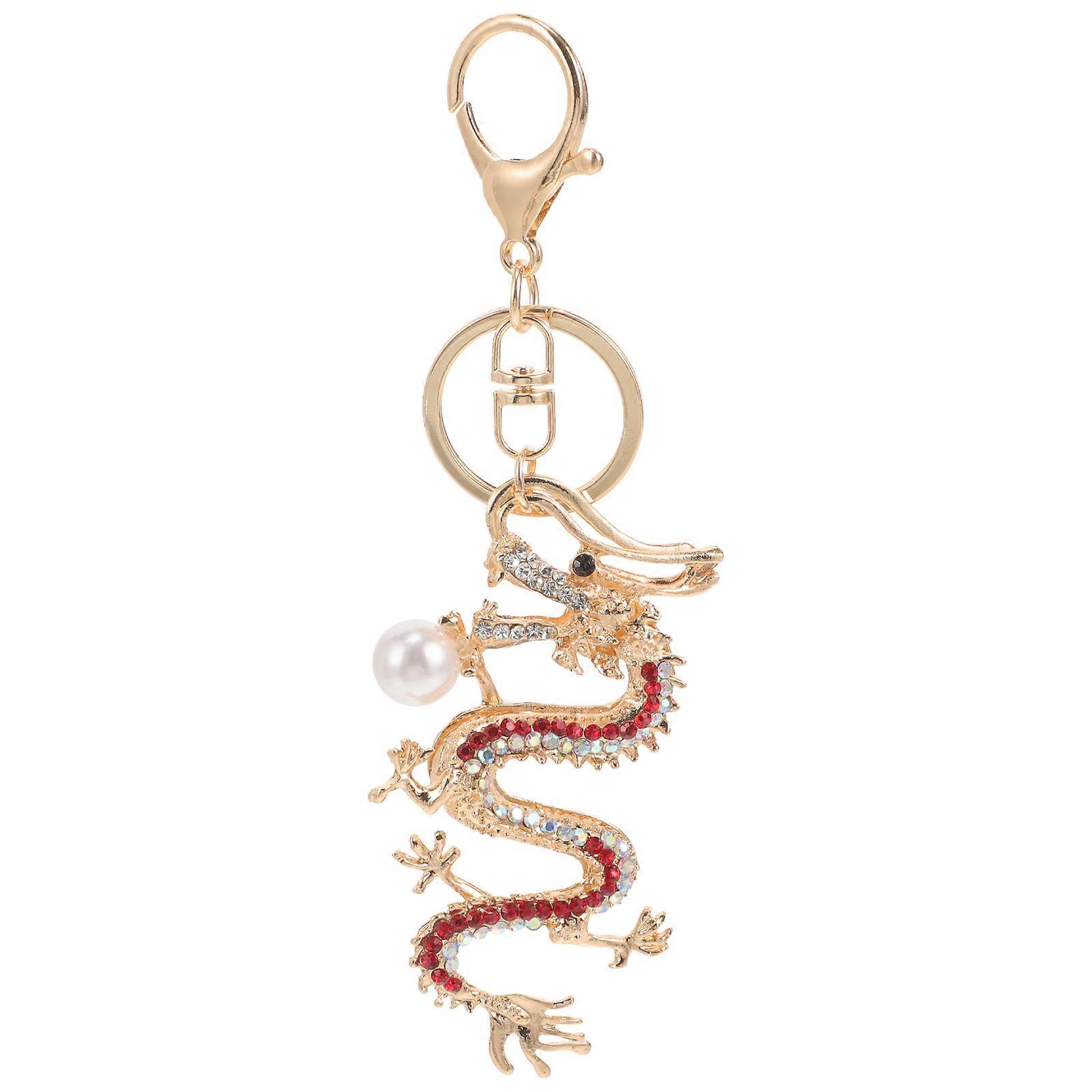 Metal Dragon Keychain for Decor 5Pcs Red Rhinestone Key Ring Set