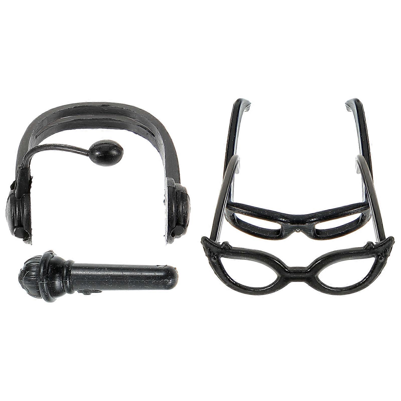 Doll Headset Miniature Dolls Glasses for Decoration 2Sets Plastic Black