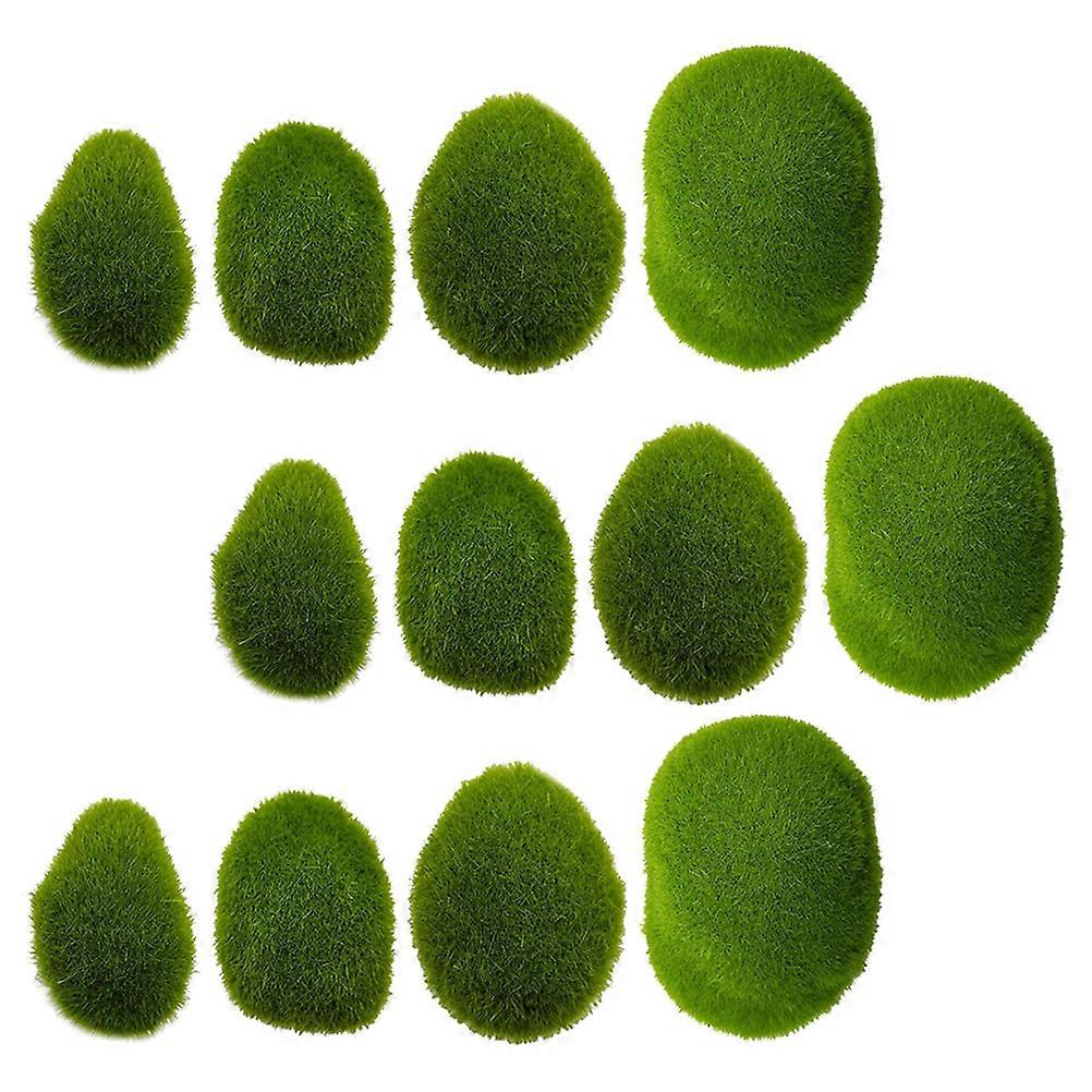 Artificial Moss Rocks Green Moss Covered Stones Set for Decoration 80Pcs