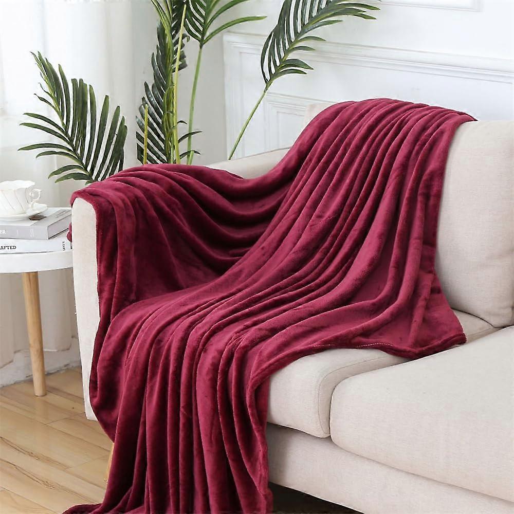 Soft Fleece Throw Blanket For Living Room And Bedroom Extra Large 200X230cm Wine Red Flannel Settees Armchairs Sofa