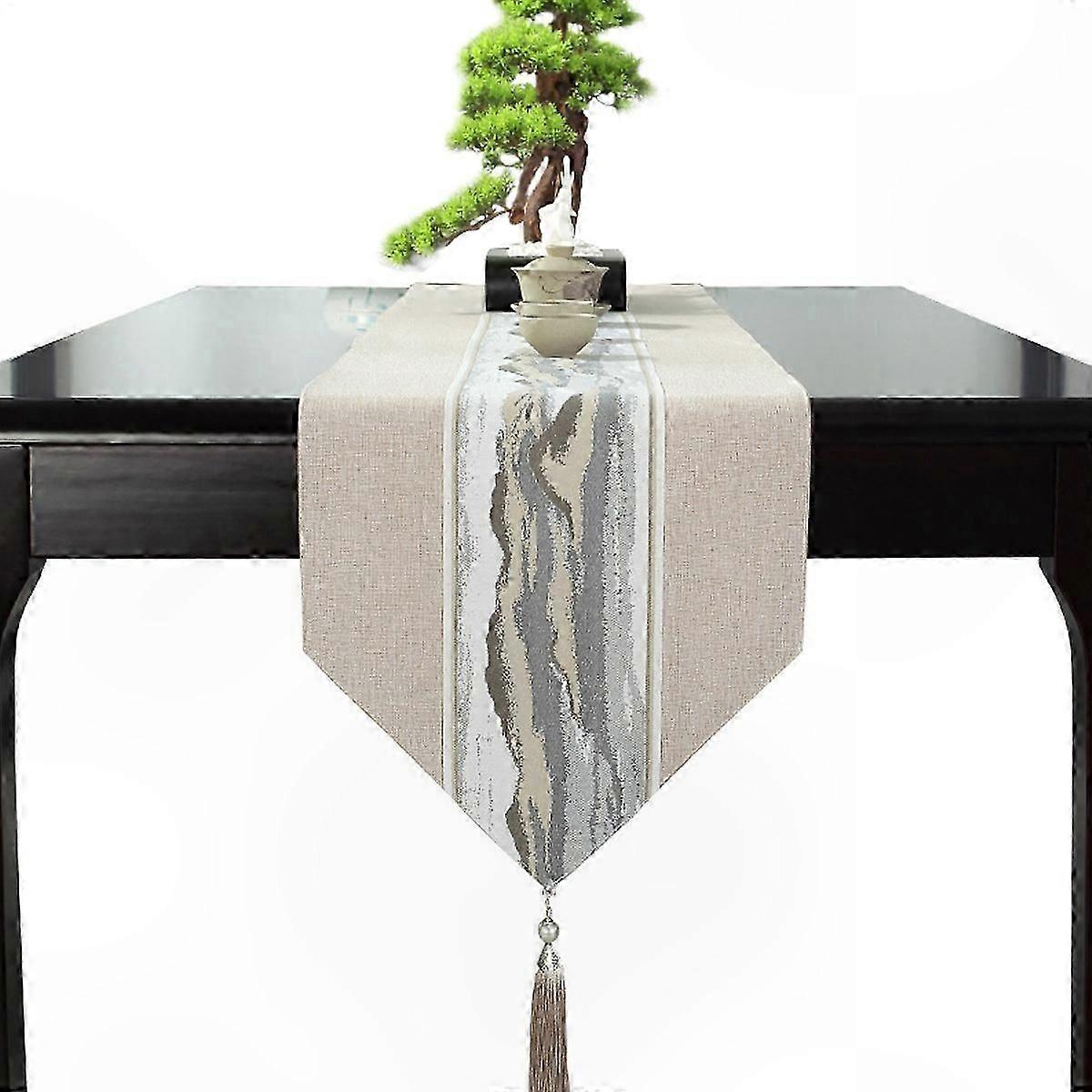 Tassel-Trimmed Linen Cotton Table Runner
