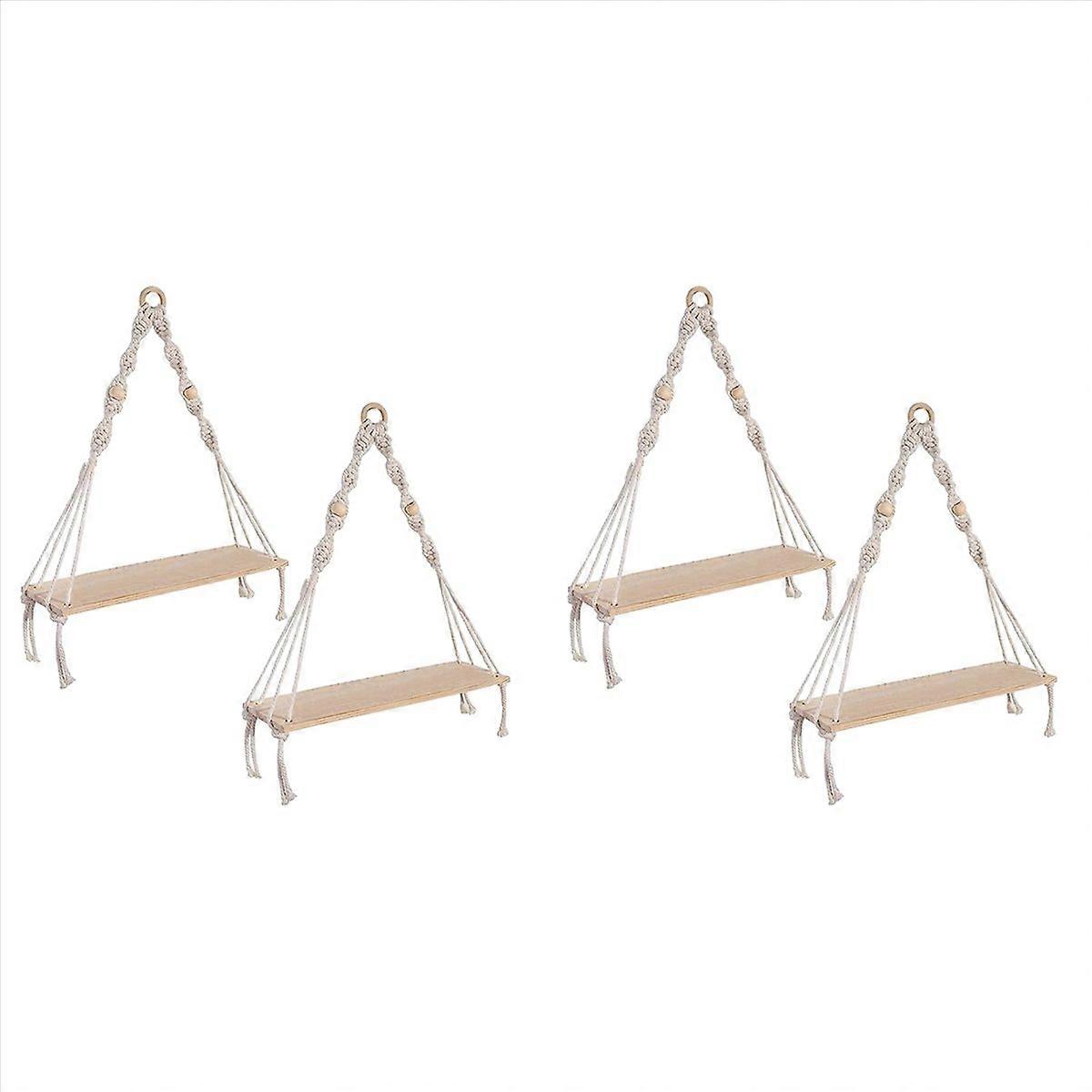Wall Hanging Shelf ,Boho Shelves with Wood Shelf ,4 Pcs Handmade Macrame Shelf for Hanging Plants an