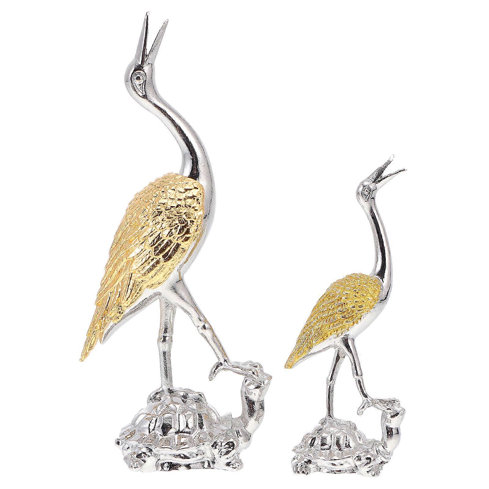 Crane Turtle Ornament Desktop Decor for Incense Holding 2Pcs Alloy Set